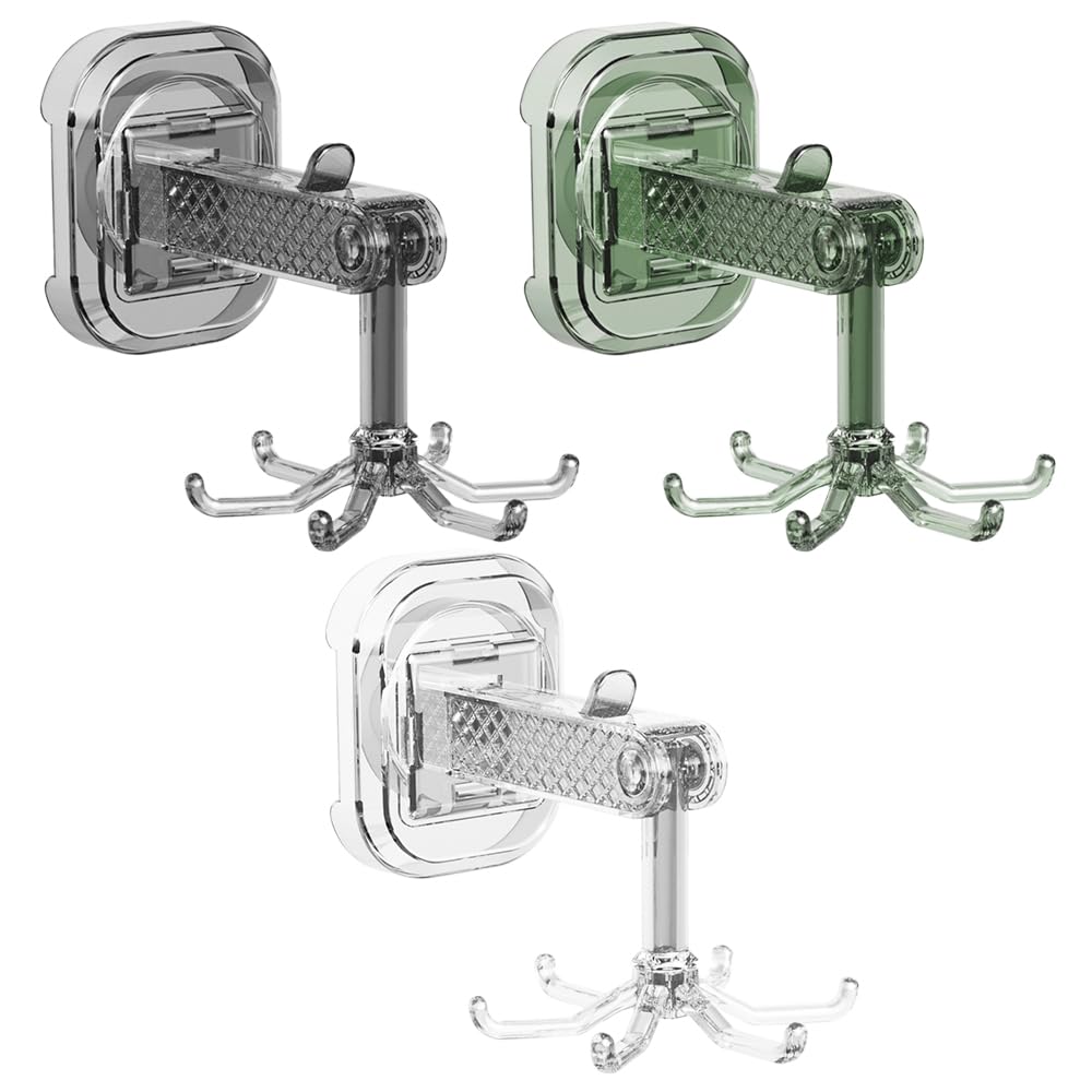 360 Degrees Rotating Folding Hook, Utility Hook Kitchen Hooks for Hanging Utensils, Suction Cup Hooks Rotating Kitchen Utensil Holder with 6 Hooks,