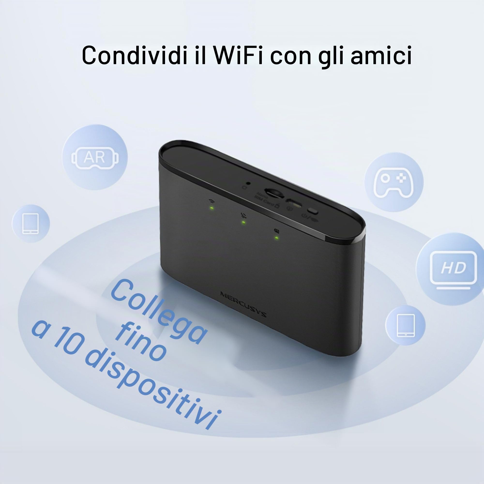 MERCUSYS MT110 Mifi Router WiFi 4G LTE Portatile, Velocità fino a 150 Mbps, Batteria da 2200mAh per fino a 10 Ore, Router 4G con Slot per SIM, Collega fino a 10 Dispositivi Contemporaneamente