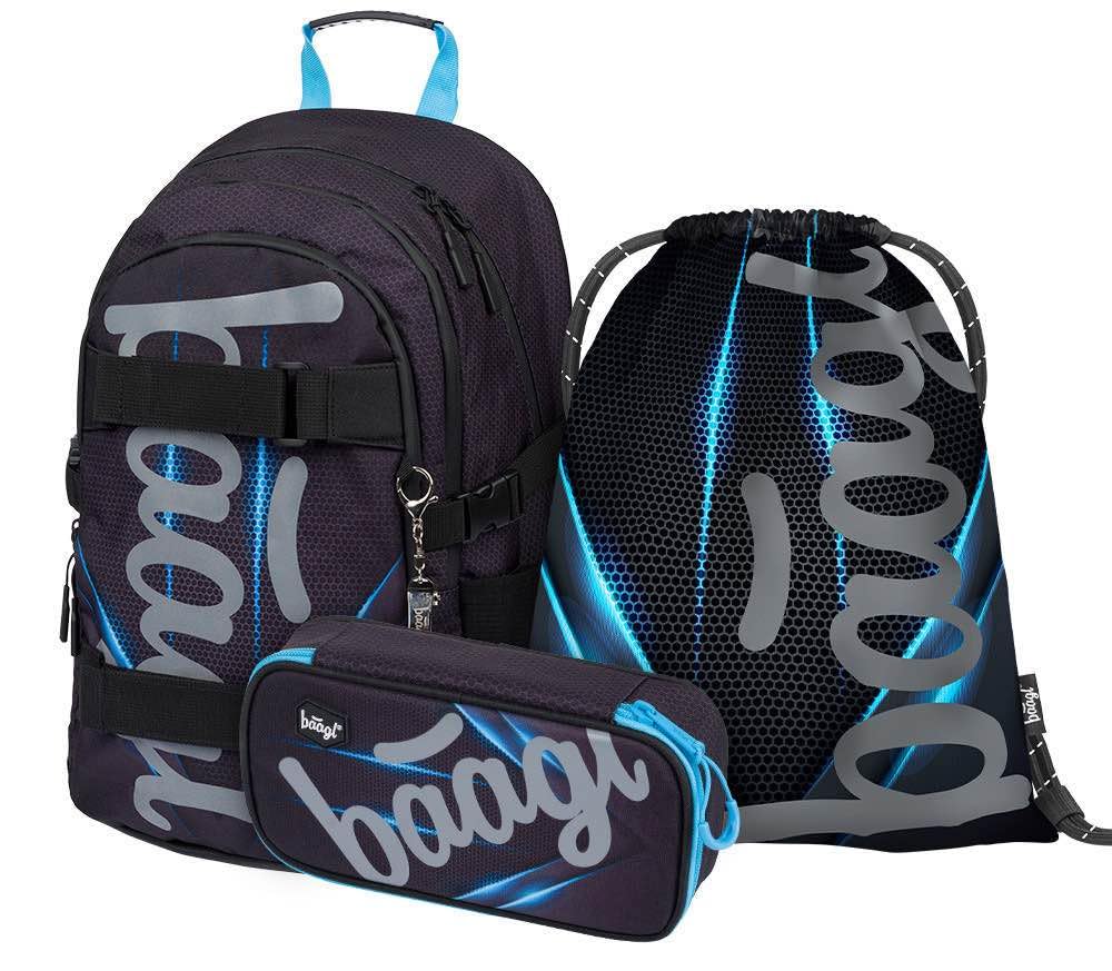Baagl Schulrucksack Set Jungen Mädchen 3 Teilig, Schultasche ab 3. Klasse, Grundschule Ranzen mit Brustgurt, Ergonomischer Schulranzen