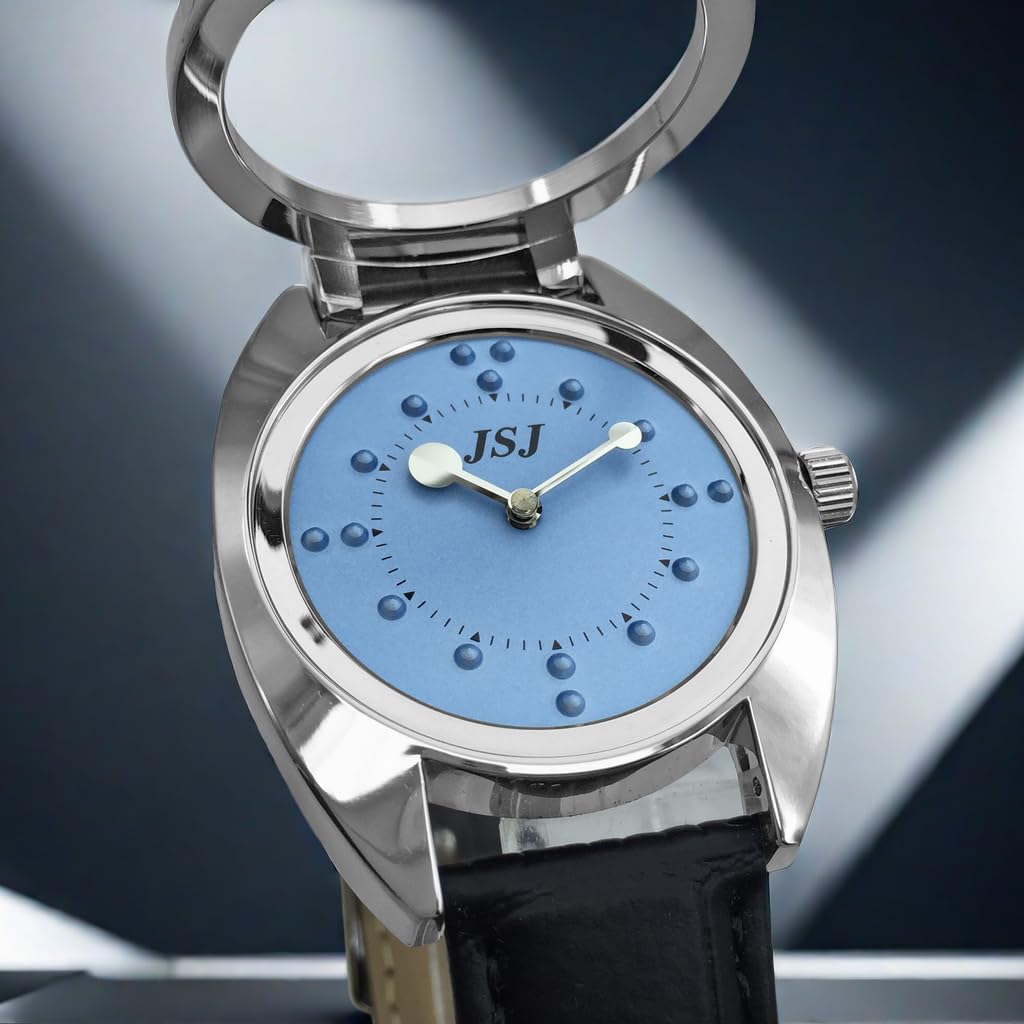 Blindenuhr taktile Armbanduhr für Sehbehinderte,Blinde oder ältere Menschen Blau Zifferblatt mit Lederarmband