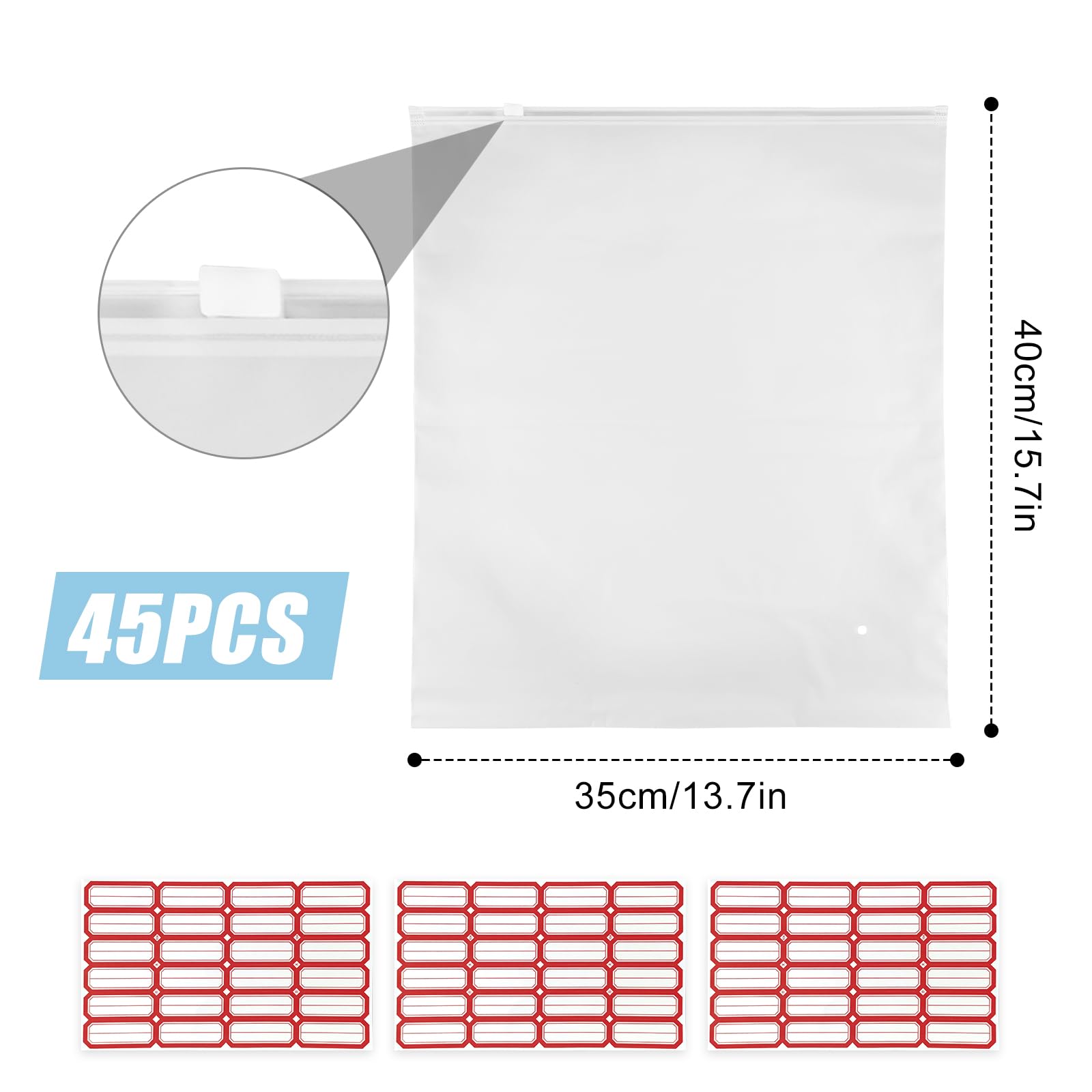 45 Pezzi Sacchetti Vestiti Viaggio con Zip Kit,40x35cm Buste per Indumenti Sacchetti Plastica Richiudibili, Impermeabili Smerigliato Maglioni Valigia Organizer, per Indumenti, Scarpe