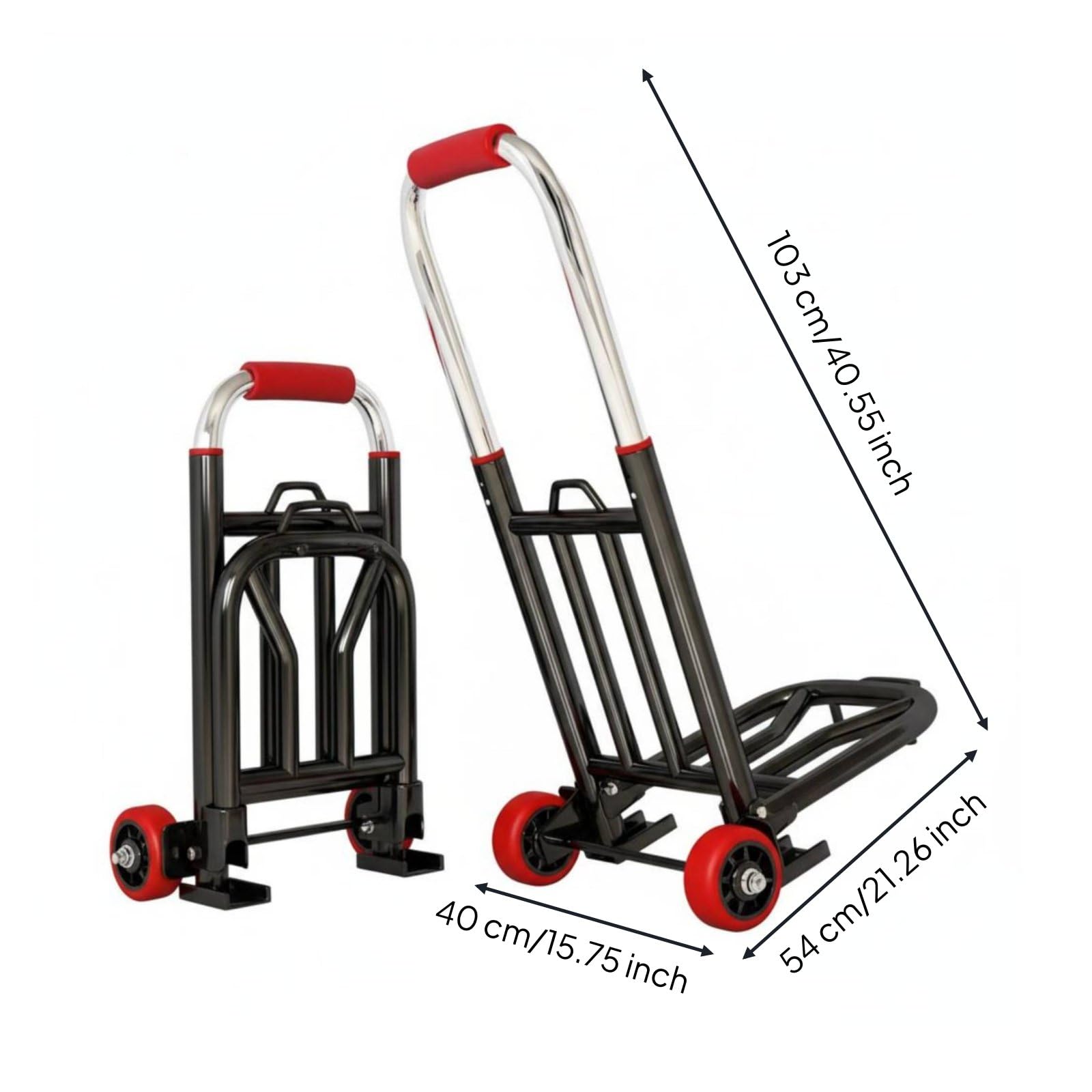 Gepäckwagen Tragbarer Handwagen Sackkarre Transportkarre Klappbar mit Verstellbarem Griff aus Robustem Metall Und Leisen Rollen für Müheloses Schieben, 28MM, Deluxe Verst. Pu