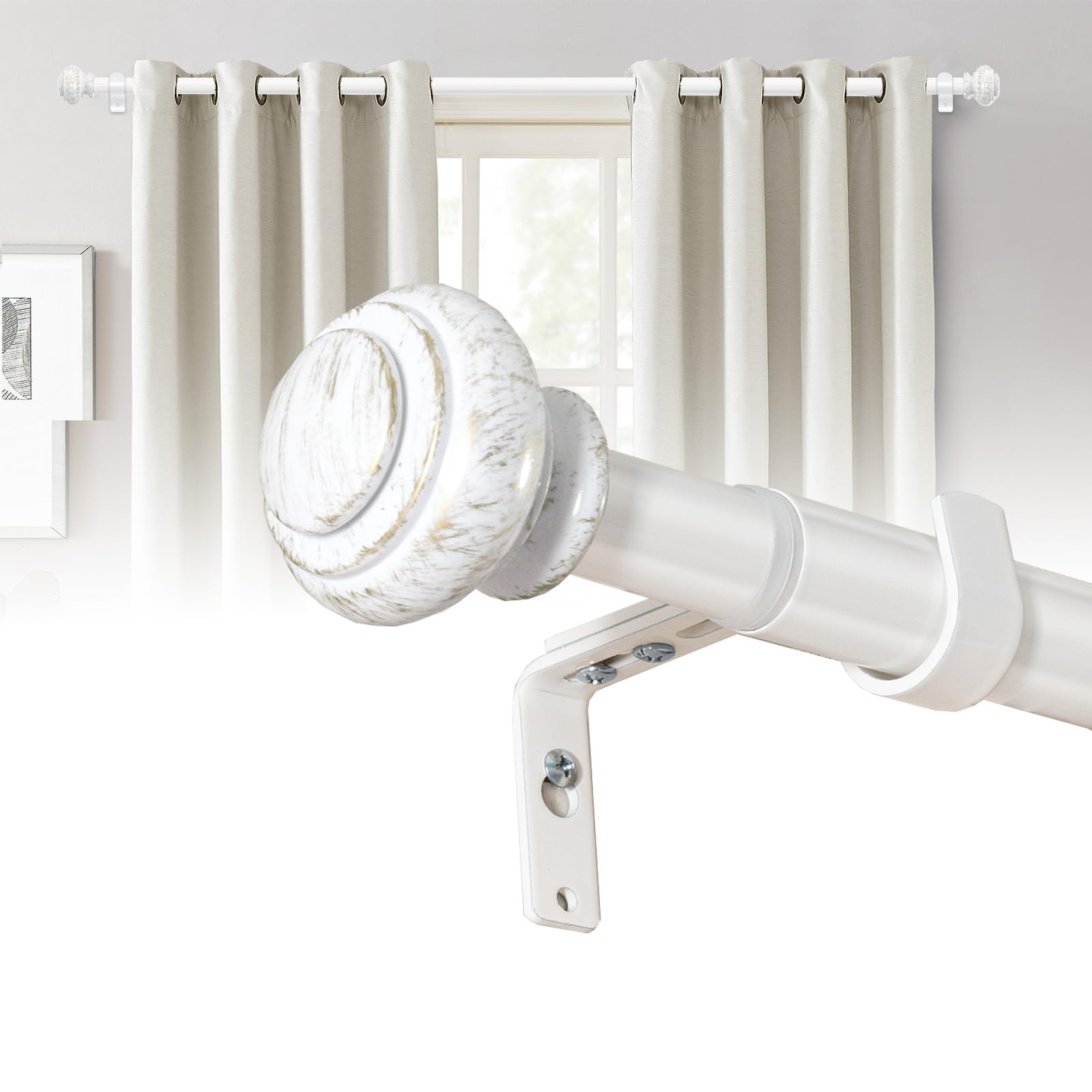 BellaHills Barra para Cortinas Blanca 76-150 cm, Barra de Cortina con Rosca Interna y Doble Ajuste, Tubo Hierro Fundido Ø 2,5 cm, para Salón y Comedor, Soporta 20kg