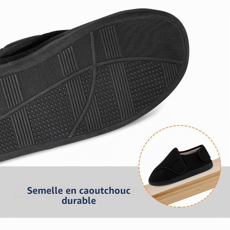 TIESTRA Chaussons Chauds D'hiver pour Hommes,Chaussons Diabétiques en Peau D'agneau Synthétique,Chaussons en Feutre à Larges Pieds,Semelle en Mousse à Mémoire de Forme,Hook and Loop Chaussons