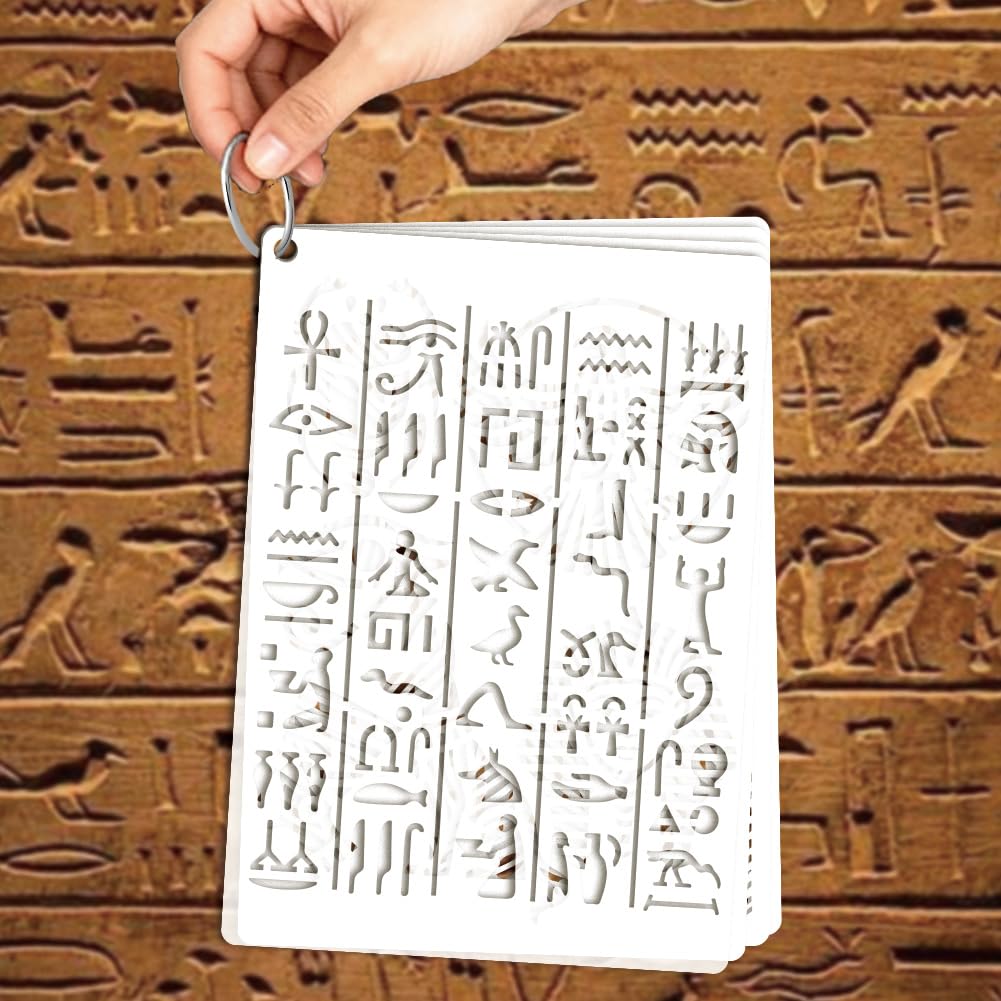 6 fogli stencil geroglifici per pittura, 2 misure antico egiziano riutilizzabile modelli da disegno icone egiziane per dipingere su parete legno decorazione per la casa, 20 x 15 cm/29,7 x 21