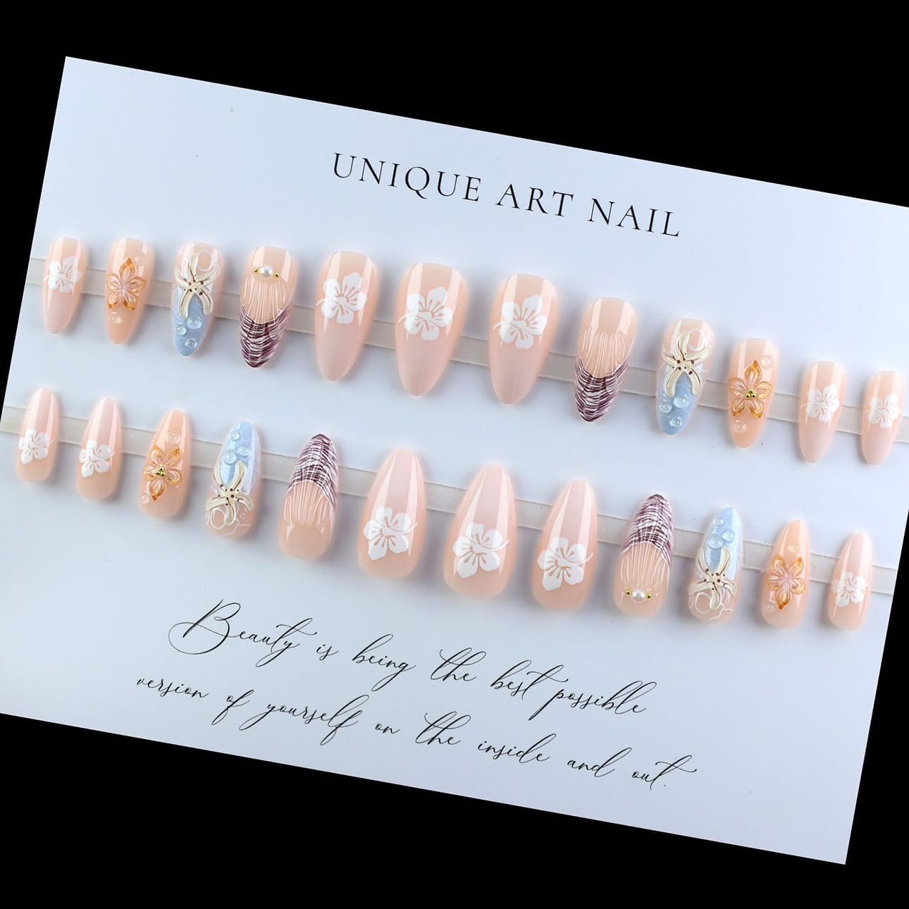 Amazon.com: LPOODDNU 3D Embossed Flower Press on Nails - Almond