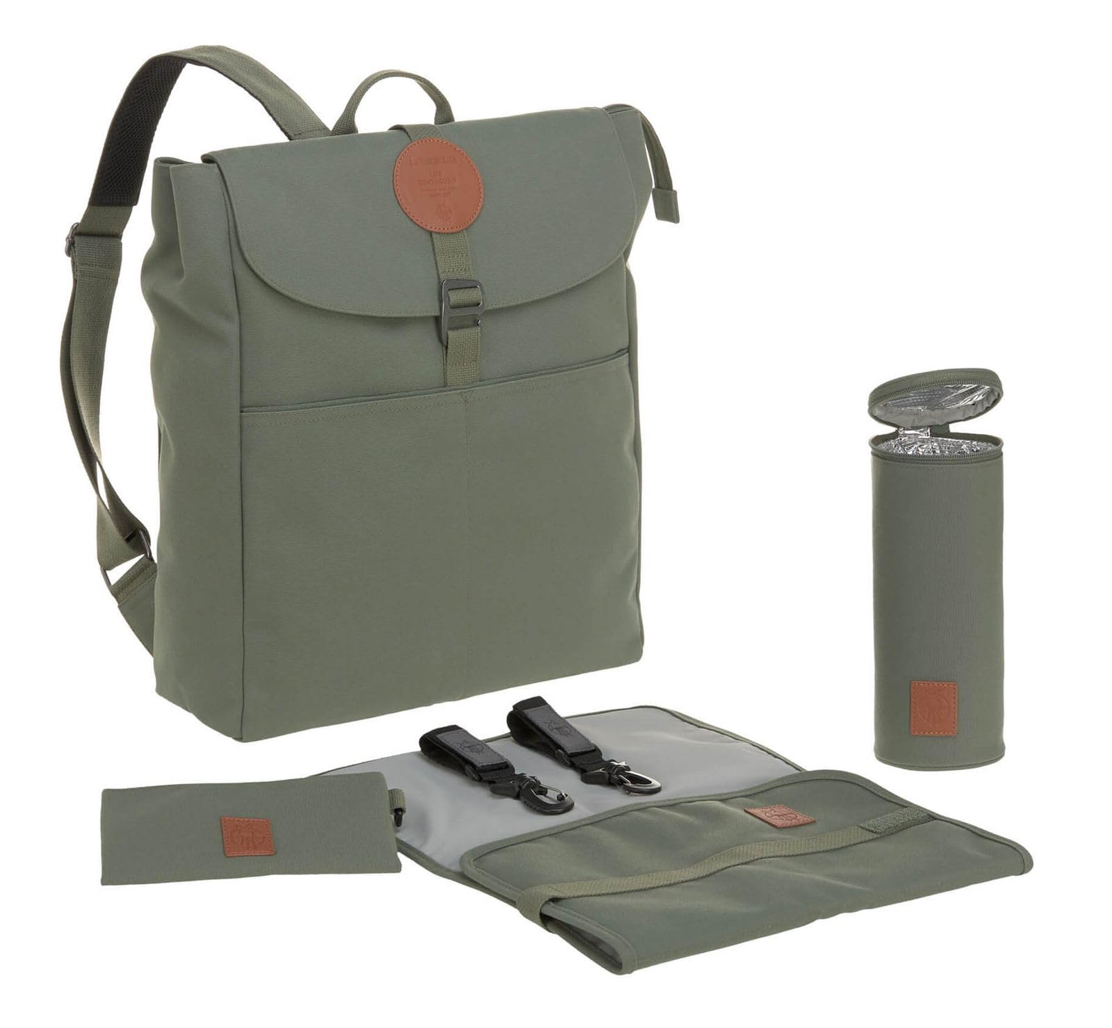 Lässig Baby Nappy Changing Backpack Diaper Bag with Accessories/Green Label Backpack Adventure, Olive Green
