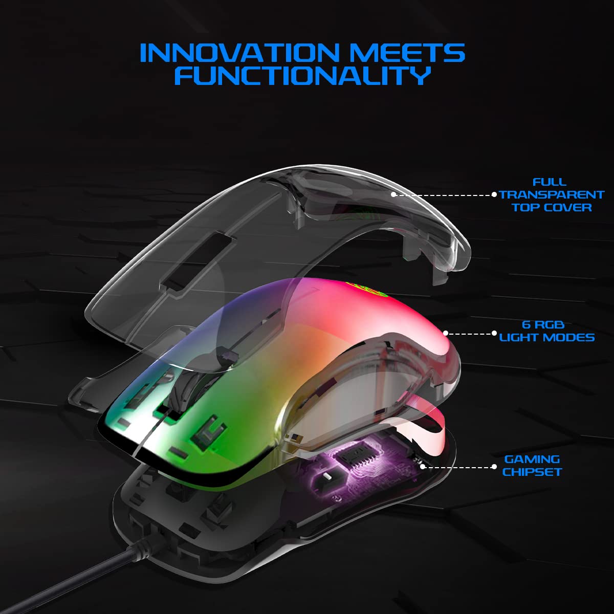 iGear Hawk Wired Gaming Mouse with 8 Customisable Buttons|Dynamic 6 RGB Light Modes|4 Custom Profile Modes|12800 DPI Tracking|Lightweight Black RGB Gaming Mouse|Compatible With IOS,Android & Windows 2