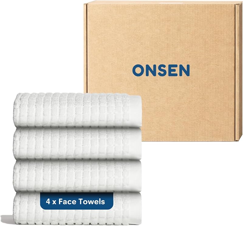 Toalhas de Rosto ONSEN Sculpted Terry, Brancas, Pacote com 4