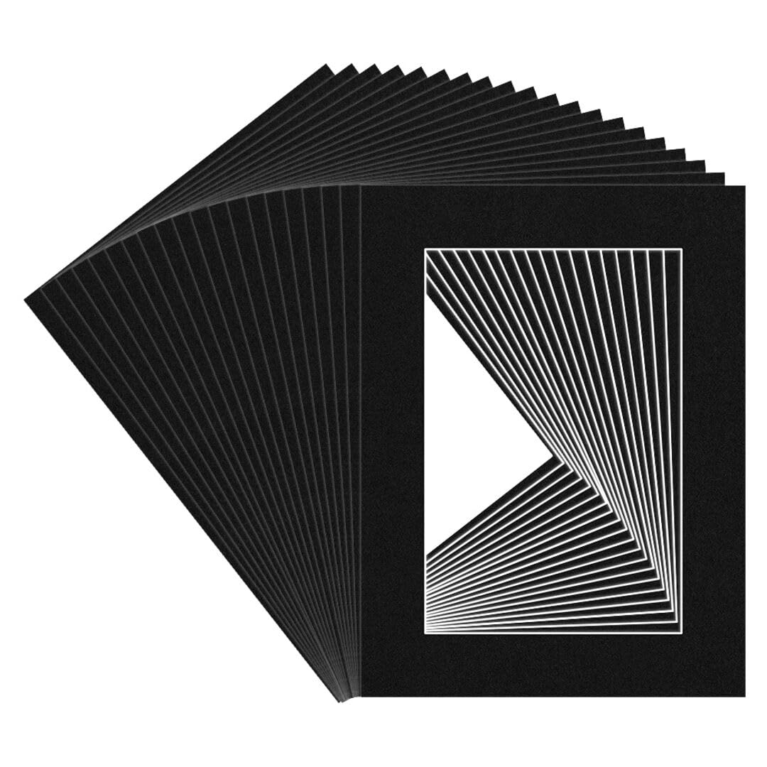 Procut Global 8x6" Black Picture Mounts for Frames - Fits 6x4" Aperture Size - Precision Cut Cardboard Photo Mounts - Mat Board for Prints, Artwork & Paintings - Pack of 20