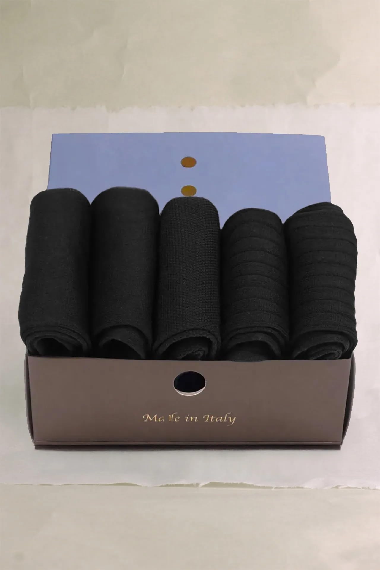 GATTI A POIS 5 Paia Calze Corte Uomo in Filo di Scozia, Total black, Lavorazioni Miste, Elegante, Mezzagamba, Made in Italy