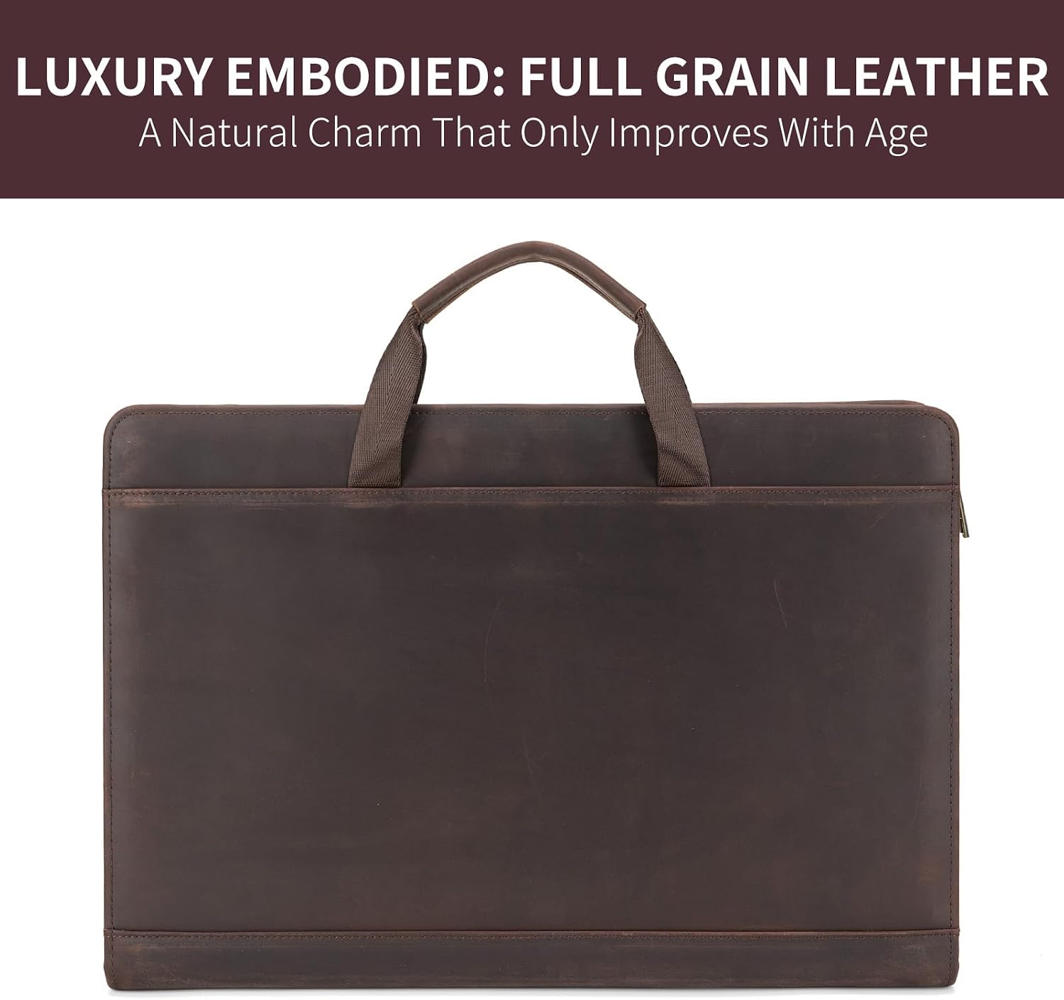 Genuine Leather Padfolio for Legal Size (8.5 x 14”) Pad, Clipboard Portfolio with Handle, 15” Laptop Holder, Zippered Organizer Contractor Folder with Pen Loops for Women Men, Dark Brown