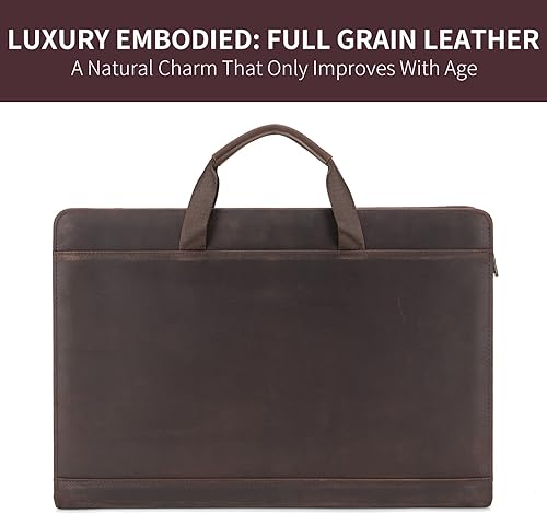 Miniatura 3 de Geslun Cartera de cuero genuino con asa y portapapeles, bloc legal (8.5 x 14 pulgadas), portafolio de cuero de grano completo con cremallera, 8