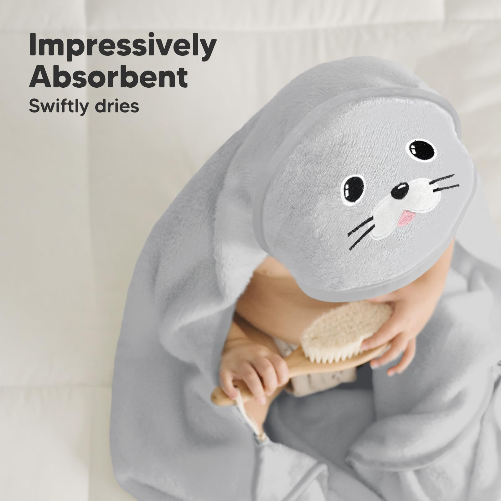 KeaBabies Toalla de baño - Toallas con Capucha Suave para bebé con Capucha Toalla de bebé de bambú orgánico para Infantil - Toalla Natural (Seal)