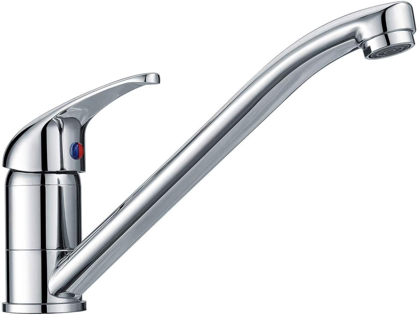 Funime Single Lever Kitchen Sink Mixer Tap with Long Swivel Spout Chrome Brass