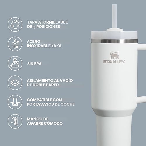Miniatura 4 de STANLEY Quencher H2.0 - Vaso con asa y popote de 30 onzas Tapa de 3 posiciones Flowstate Compatible con portavasos para viajes Taza de acero