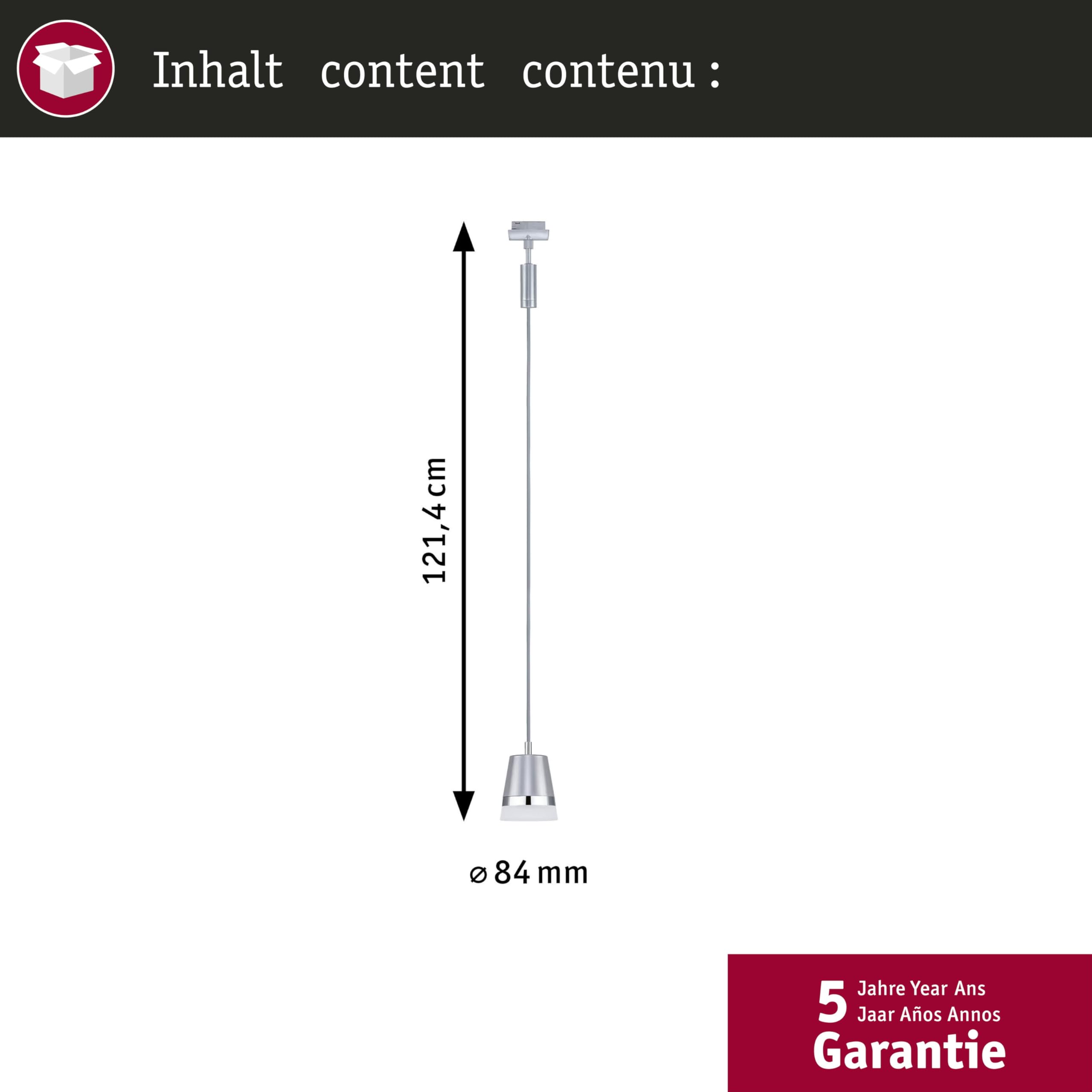 Paulmann 95628 URail Suspension Cone GU10 max. 10W dimmable 230V Système de rails chrome mat - Libre choix de l'ampoule