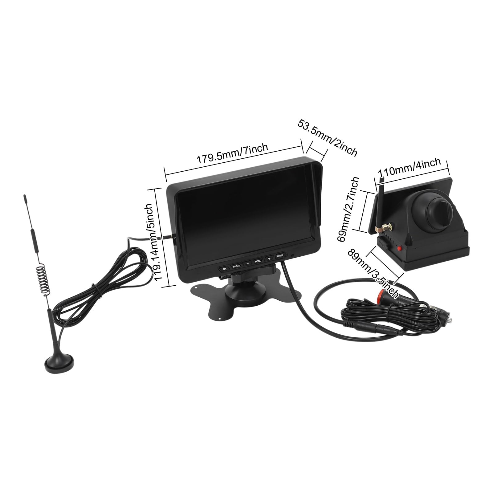 Telecamera posteriore a energia solare, 2 megapixel, regolabile a 360° | Tasso di trasmissione: C10, 9600 mAh, telecamere di retromarcia con display HD da 7" per camion, roulotte, camion, camper