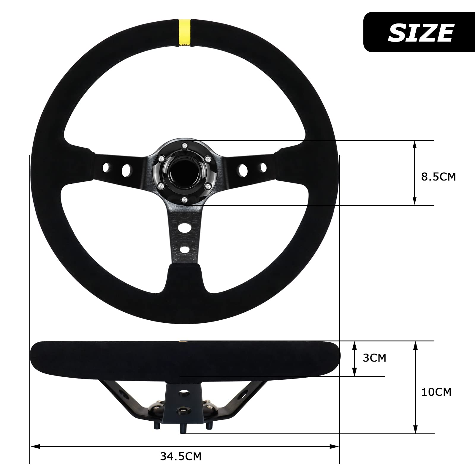 Volante Da Corsa Universale 13,6 Pollici - Pelle Scamosciata Deep Dish Con Tasto Clacson Per Simulatori - Foto 8