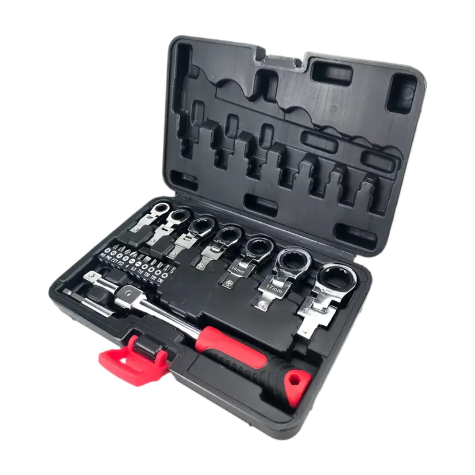 Pixzcsa Portable Combination Wrench Tool Kit 20 Piece Set Flex Ratchet