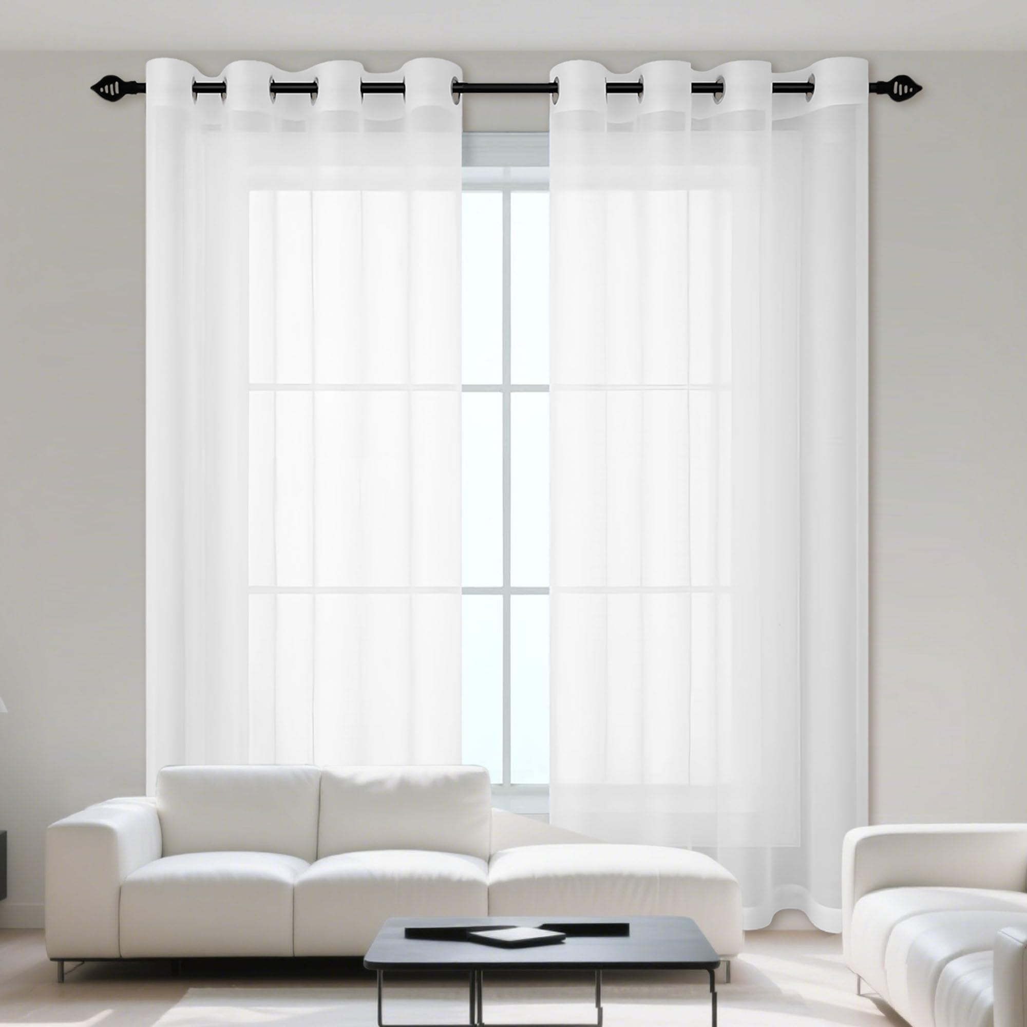 Rideaux voilages à oeillets 220 x 135 cm blancs pour fenêtres intérieures