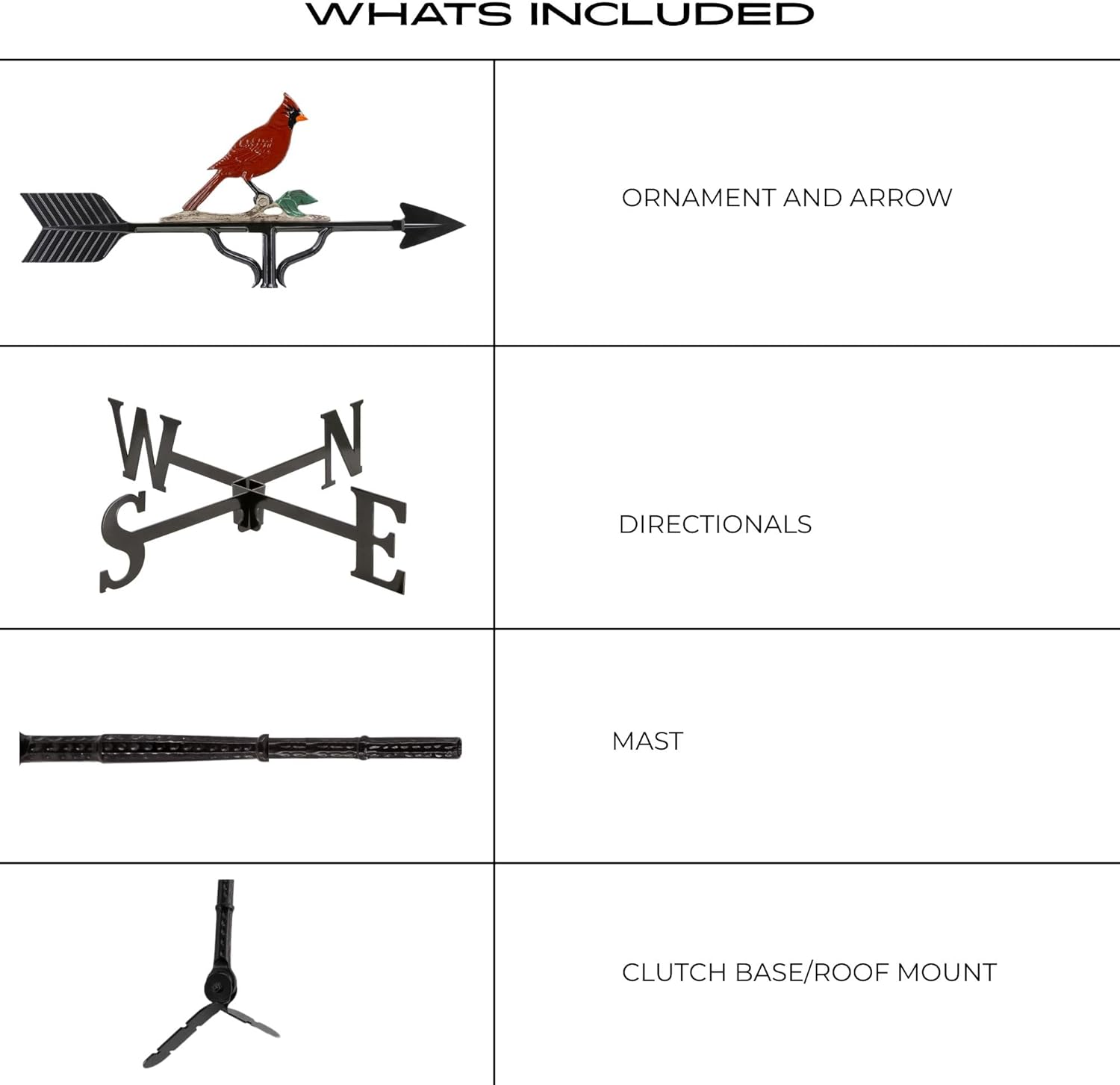 Montague Metal Products Aluminum Cardinal Weathervane, Includes Roof Mount, Roof Décor, Outdoor Décor, Durable & Handcrafted, Made in Michigan, Cast Aluminum Cardinal Weather Vane (Natural Color)
