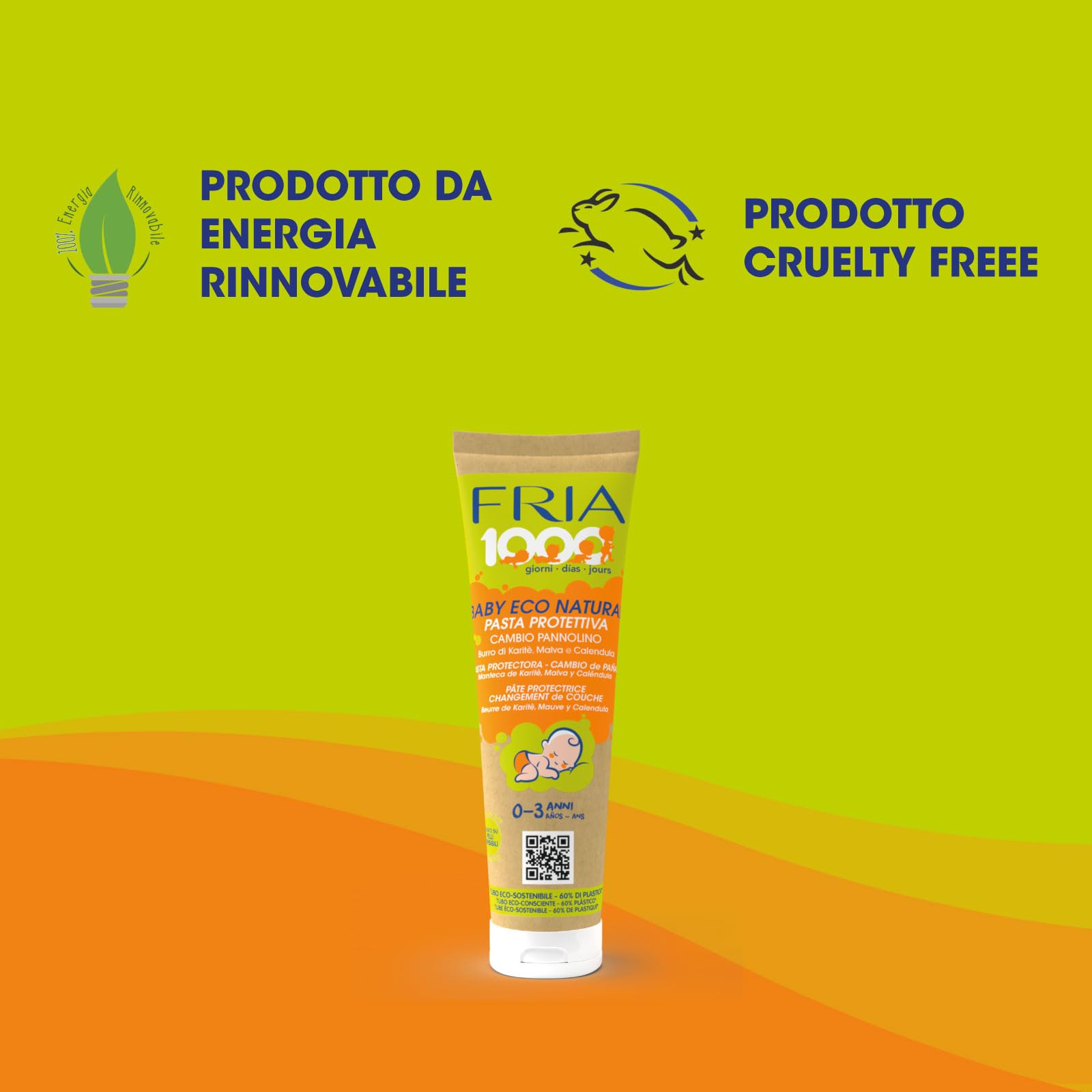 Fria 1000Giorni Crema Cambio Pannolino Protettiva Baby Eco Natural, Pasta Lenitiva con Ossido di Zinco e Calendula, 100ml