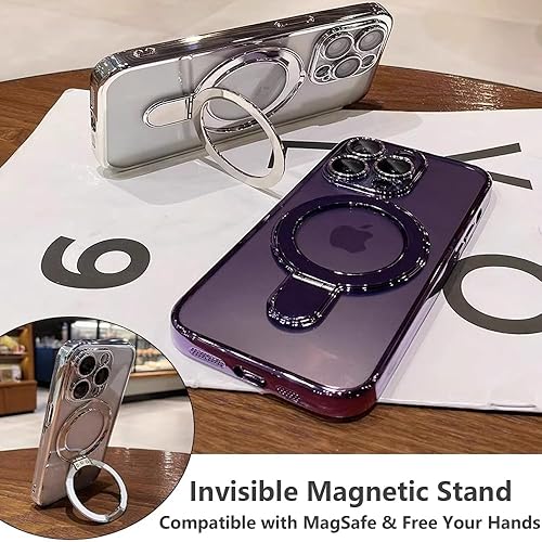 Miniatura 3 de ZinLyuen Funda de anillo magnético para iPhone 14 Pro Max, funda compatible con MagSafe protector de lente de cámara integrado, funda a prueba de
