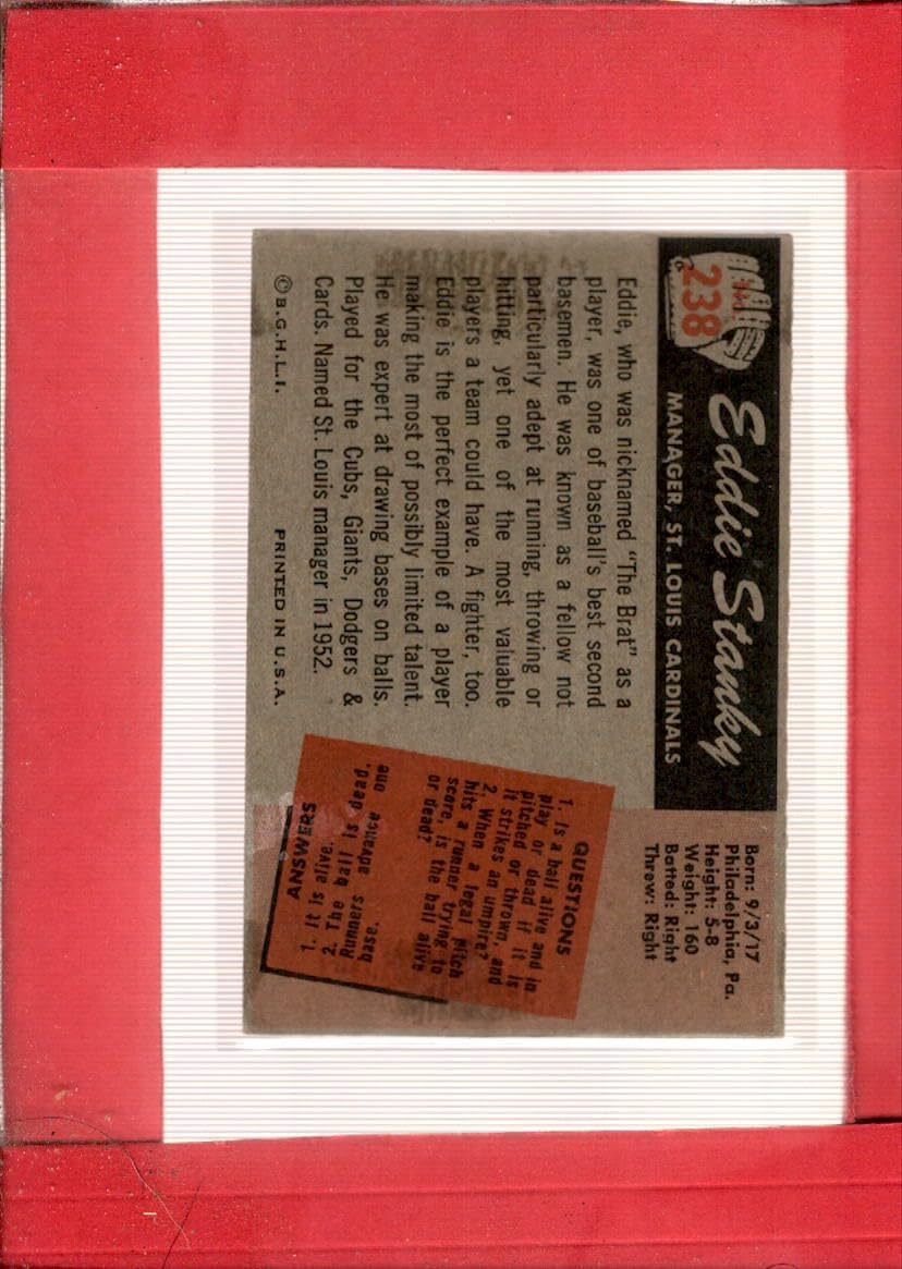 1955 Bowman #238 Eddie Stanky MG VG/EX Very Good/Excellent St. Louis Cardinals Baseball