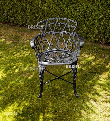 Image of BRISHI Cast Aluminium Garden Patio Seating Chair and Table Set for Balcony Outdoor Furniture with 1 Table and 2 Chair Set (Black)