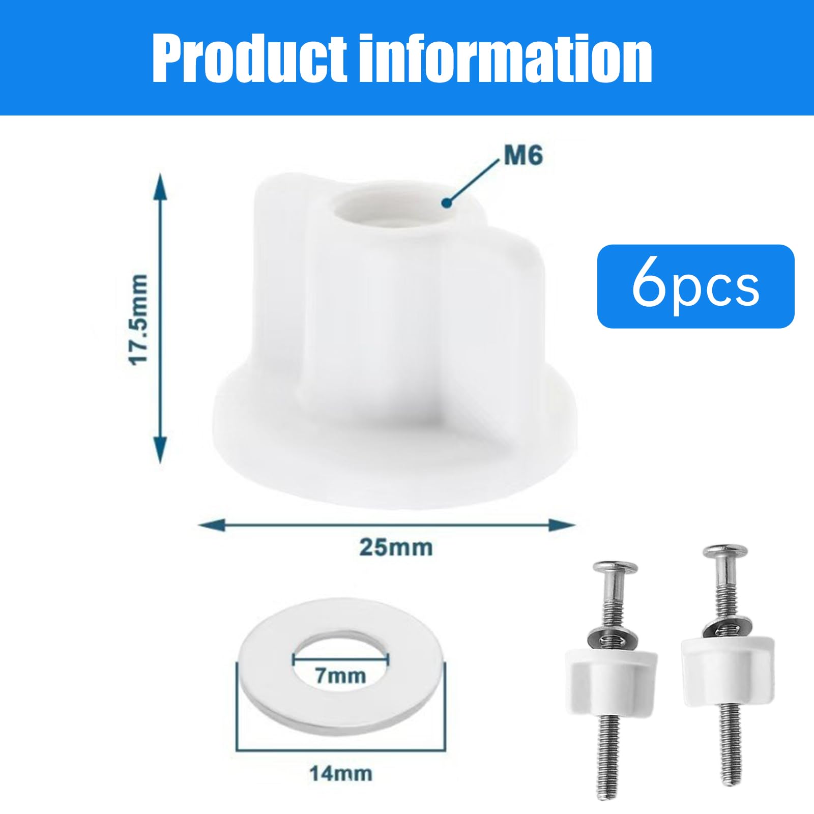 6-Pack Toilet Seat Bottom-Mount Fixing Kit for M6 Bolts - Image 2