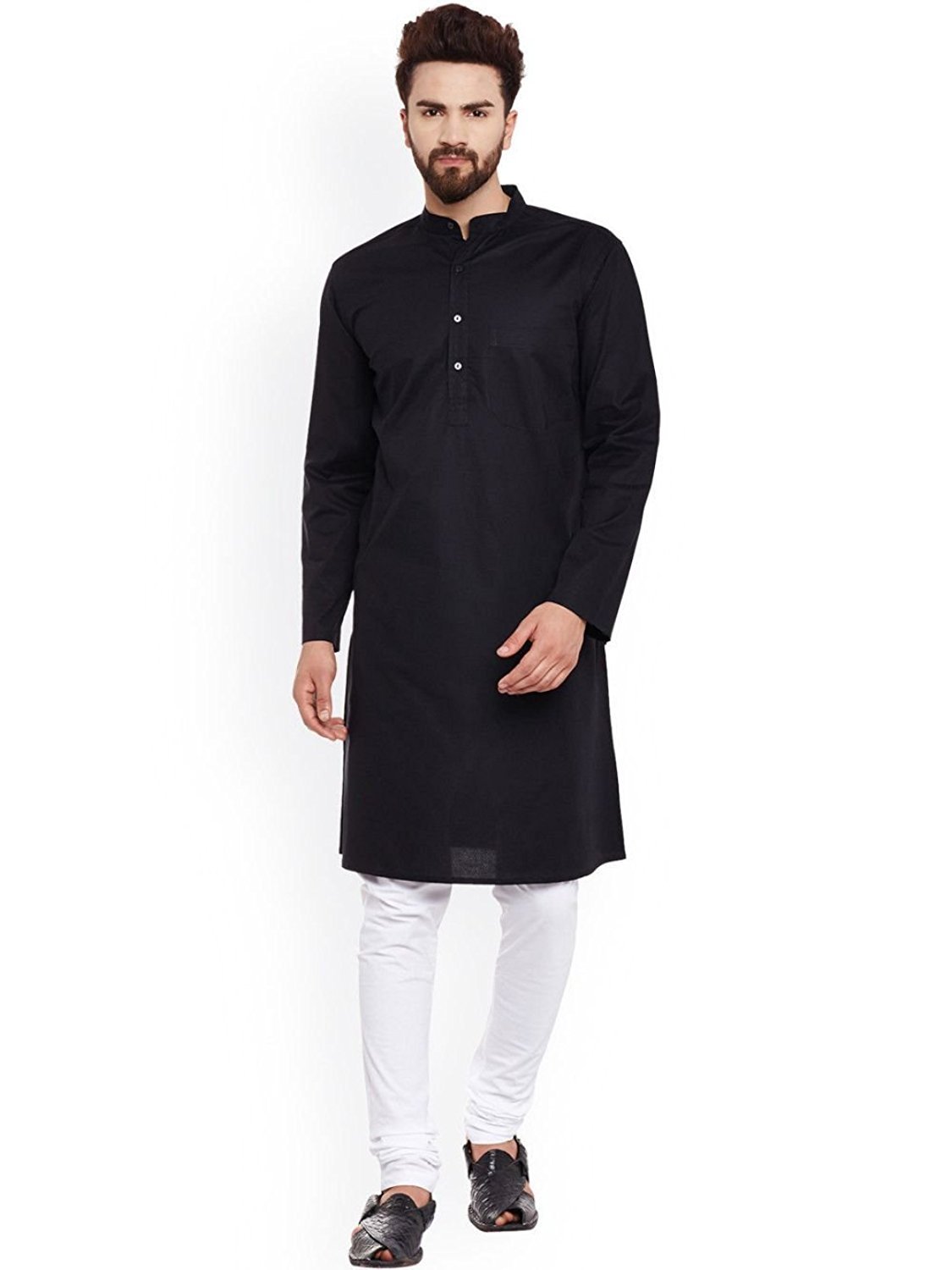 WinmaarcBlack & White Cotton Kurta Pajama For Men Yoga Indian Clothing