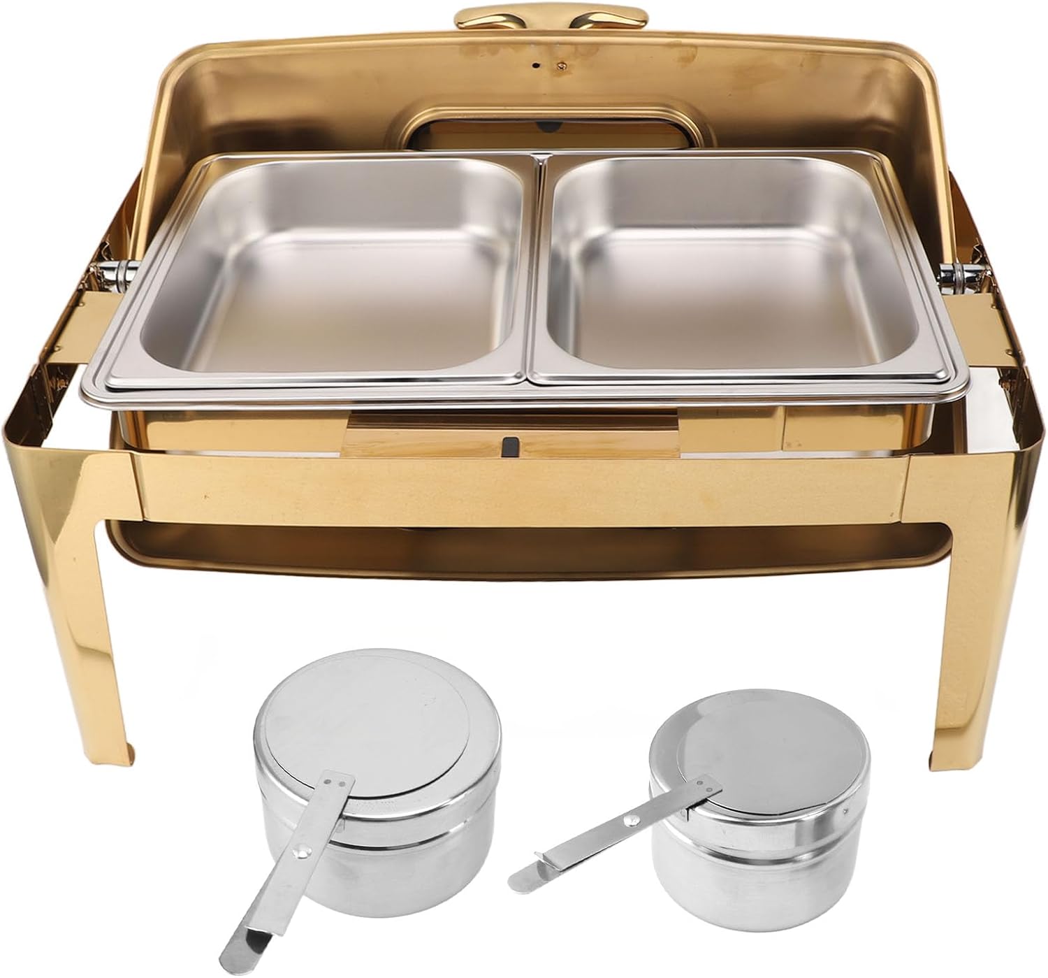 Chafing Dish, 9L Capacity Rustproof Easy to Stainless Steel Catering Warmer Set Transparent Glass Lid for Dining (2 Compartments)