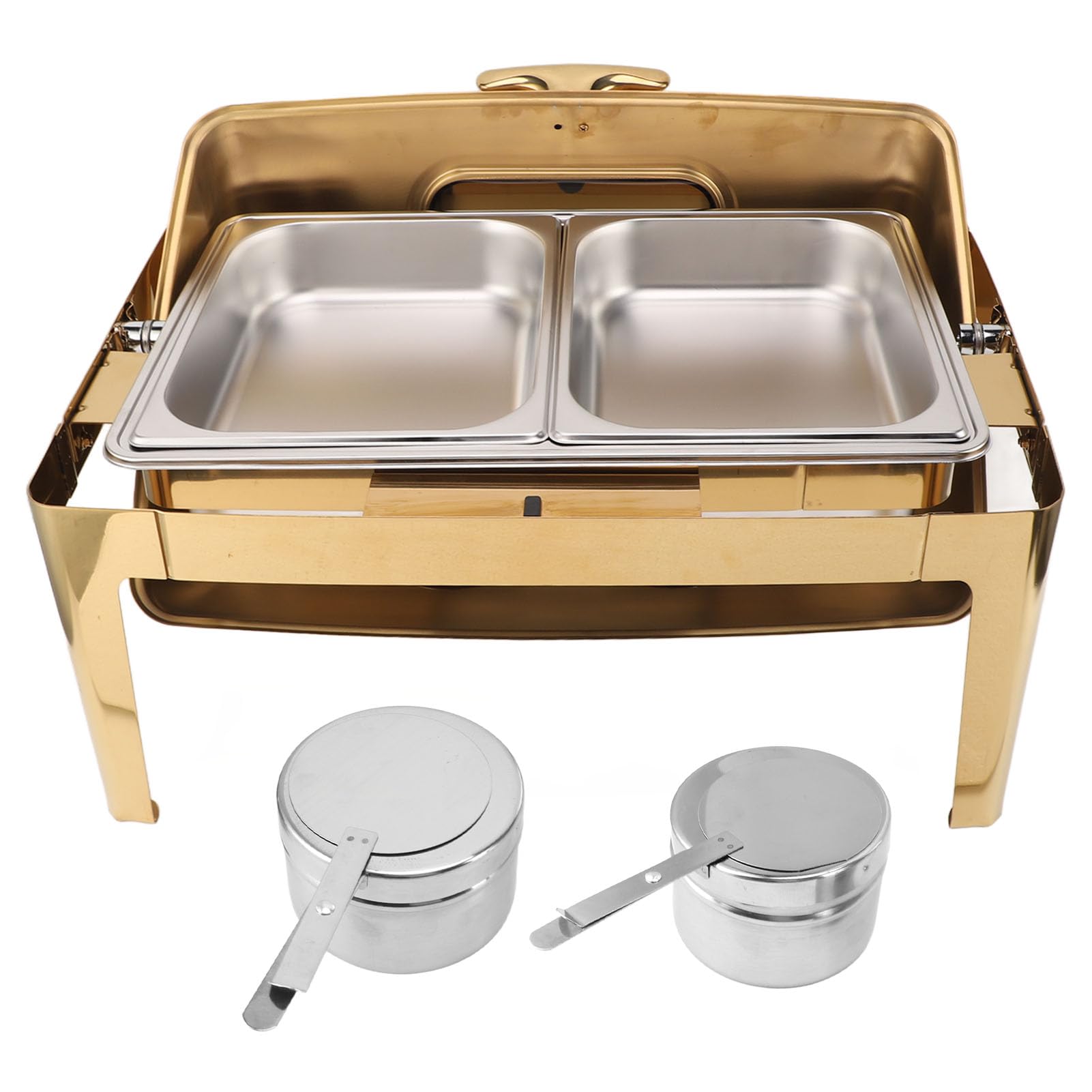 Qcwwy Chafing Dish, Diseño de Tapa de Vidrio Transparente Buffet Calentador de Alimentos Marco de Acero Inoxidable Chafing Dish Eléctrico Fácil Limpieza Chafing Dish Buffet Set (2