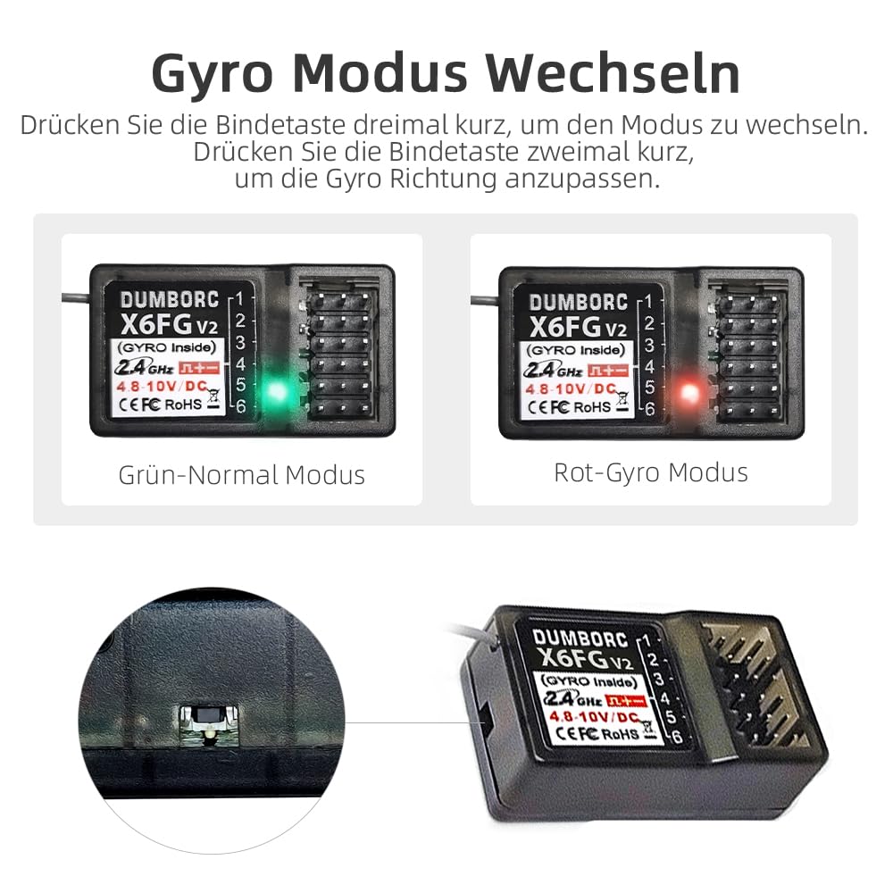 DUMBORC 2 Stück X6FG (eingebauter Gyro) 6 Kanäle 2,4GHz RC Empfänger | DUMBORC X6, X4, X5 Sender, RC Auto, Boot, Panzer, Drifting Auto