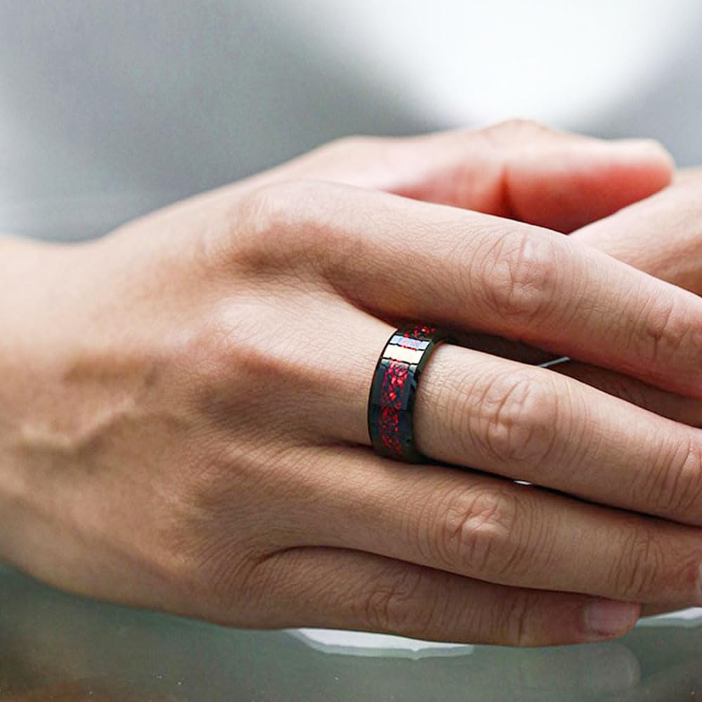 Leoshi Pärchen Gravur Eheringe Partnerringe Verlobungsringe für Frauen Wolfram Herren Ring Schwarz Rot Zirkonia Ring Edelstahl für Freundin Ihn Personalisierte Größe 49-70