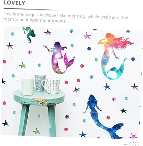 Miniatura 8 de Totority 10 hojas de calcomanías de pared de sirena, adhesivo de pared, calcomanías reflectantes para el techo, calcomanías debajo de la pared,