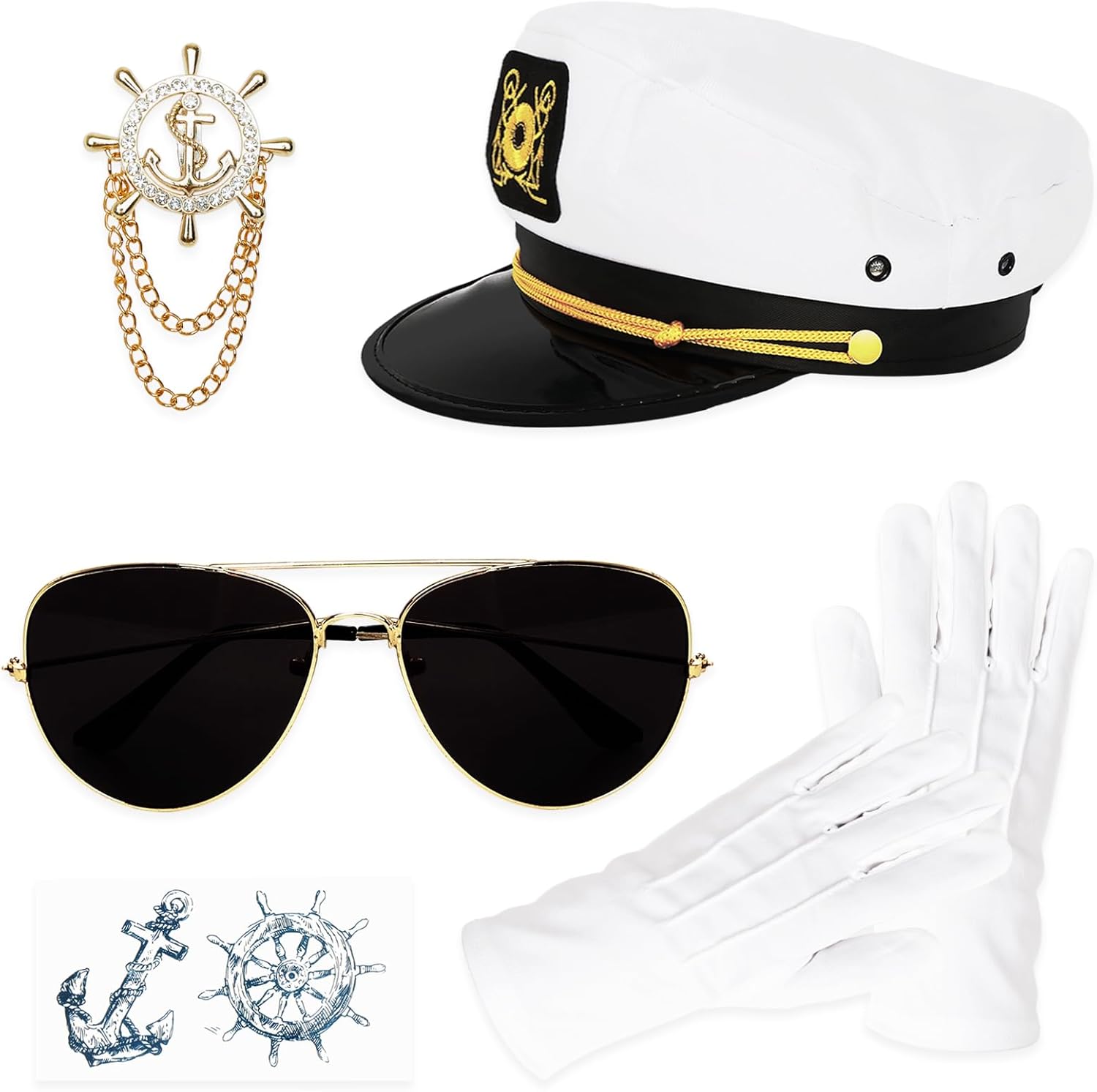 Yacht Captain Hat Sailor Hat and Scarf Set Sailor Hat Boat Cap Navvy Rock Costume for Women Men Captains Dressing up Party Cool Style
