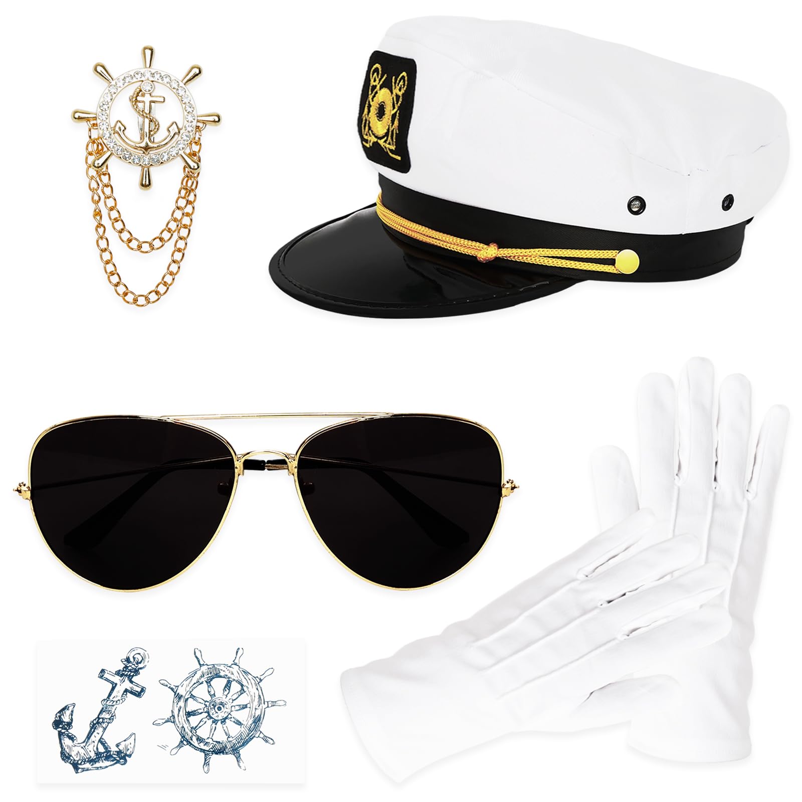 Gvhntk Yacht Captain Hat Sailor Hat and Scarf Set Sailor Hat Boat Cap Navvy Rock Costume for Women Men Captains Dressing up Party