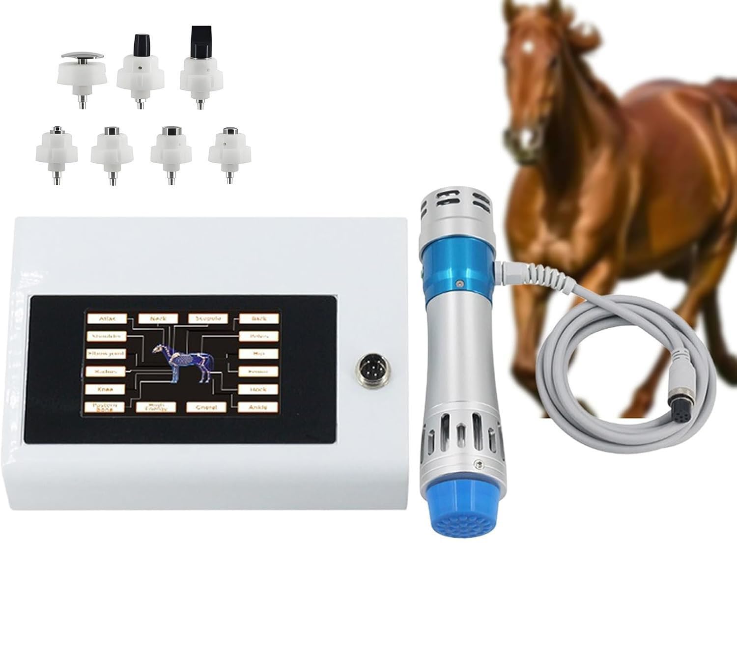 LjlXanthiper Veterinary Shock Wave Therapy Machine,Extracorporeal Shockwave Device,Portable Animal Joint Shock Wave Therapy Device,With 7 Heads,For Horses and Animals Head Neck Back Legs