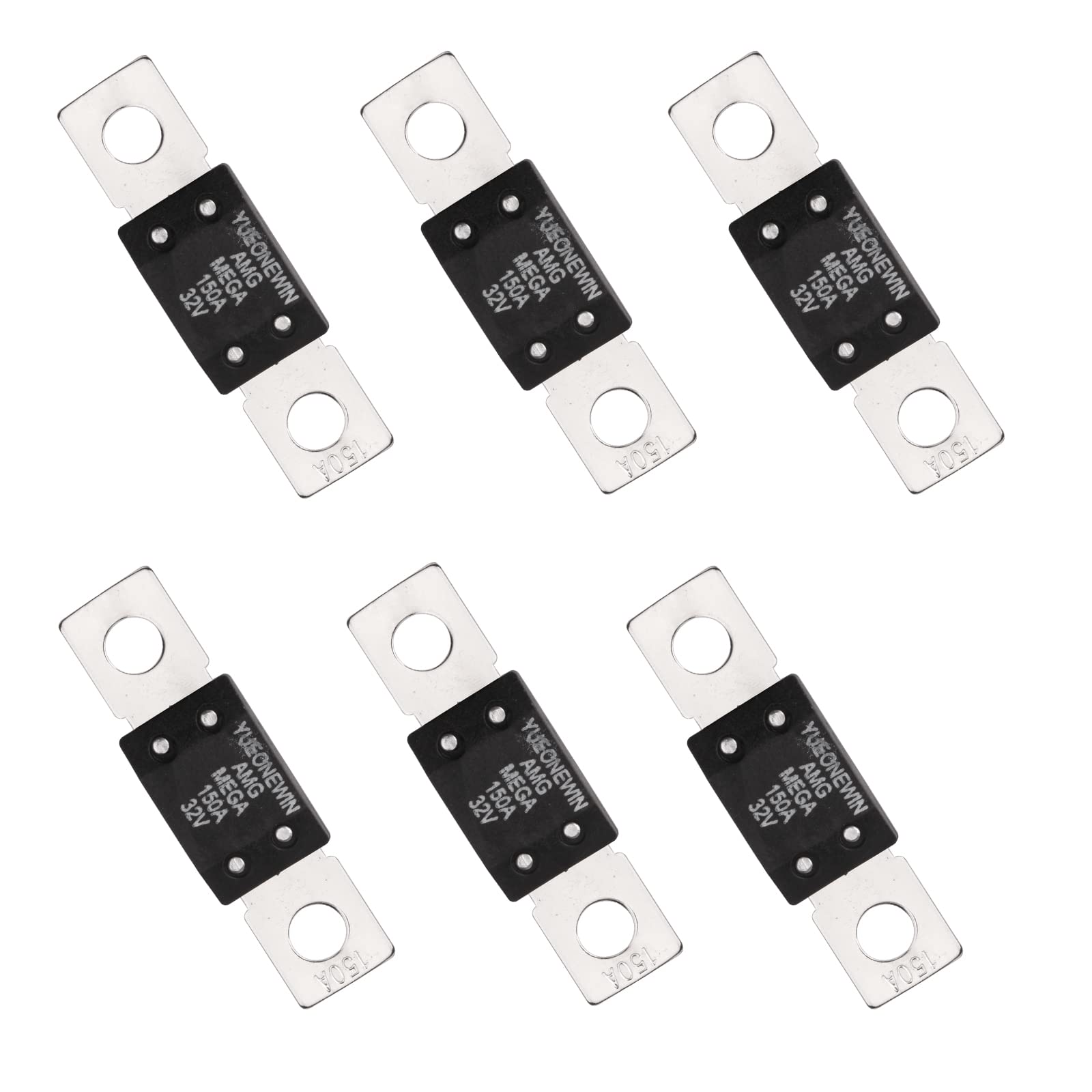 150A MEGA/AMG Fuses, 6 Pcs 150A MEGA/AMG High Current Fuse Bolt Down Auto Fuse Time Delay for Cars, Trucks, Construction Vehicles, Buses, Caravans,