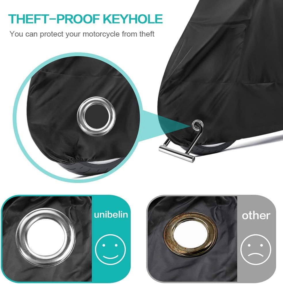 unibelin Housse de Protection Moto Couverture Imperméable 190T Housse de Moto Couverture la Pluie, la Neige, la poussière, Anti-UV Couvre-Moto pour Moto Scooter avec Sac 245 * 105 * 125cm - Noir - Image 6