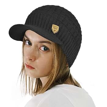 Women's Soft Knitting Visor Beanie Winter Hat with Brim