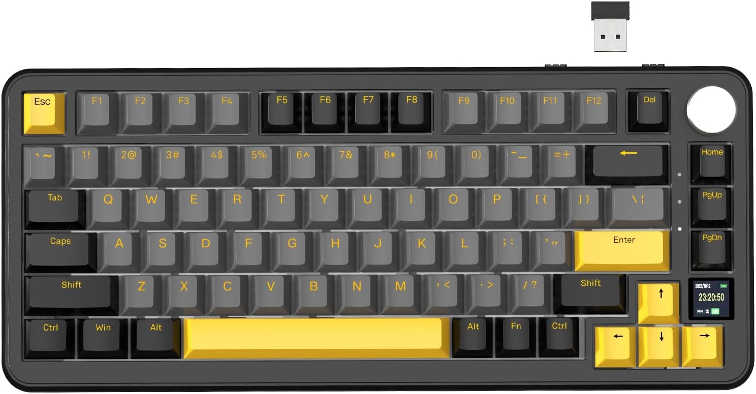 X85 Pro Wireless Gaming Keyboard,Hot Swappable,Tri-Mode(BT 5.1/2.4Ghz/Type-C),Gasket, TFT Display & Knob,75% Layout,PBT Keycaps,QMK Custom for PC/MAC-Black/Linear Blueberry Switch