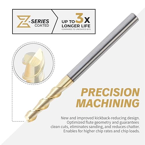 Miniatura 4 de ZahyoX Fresadora de extremo de nariz cuadrada con revestimiento ZrN de 2 flautas para aluminio, broca de enrutador CNC en espiral de carburo sólido,