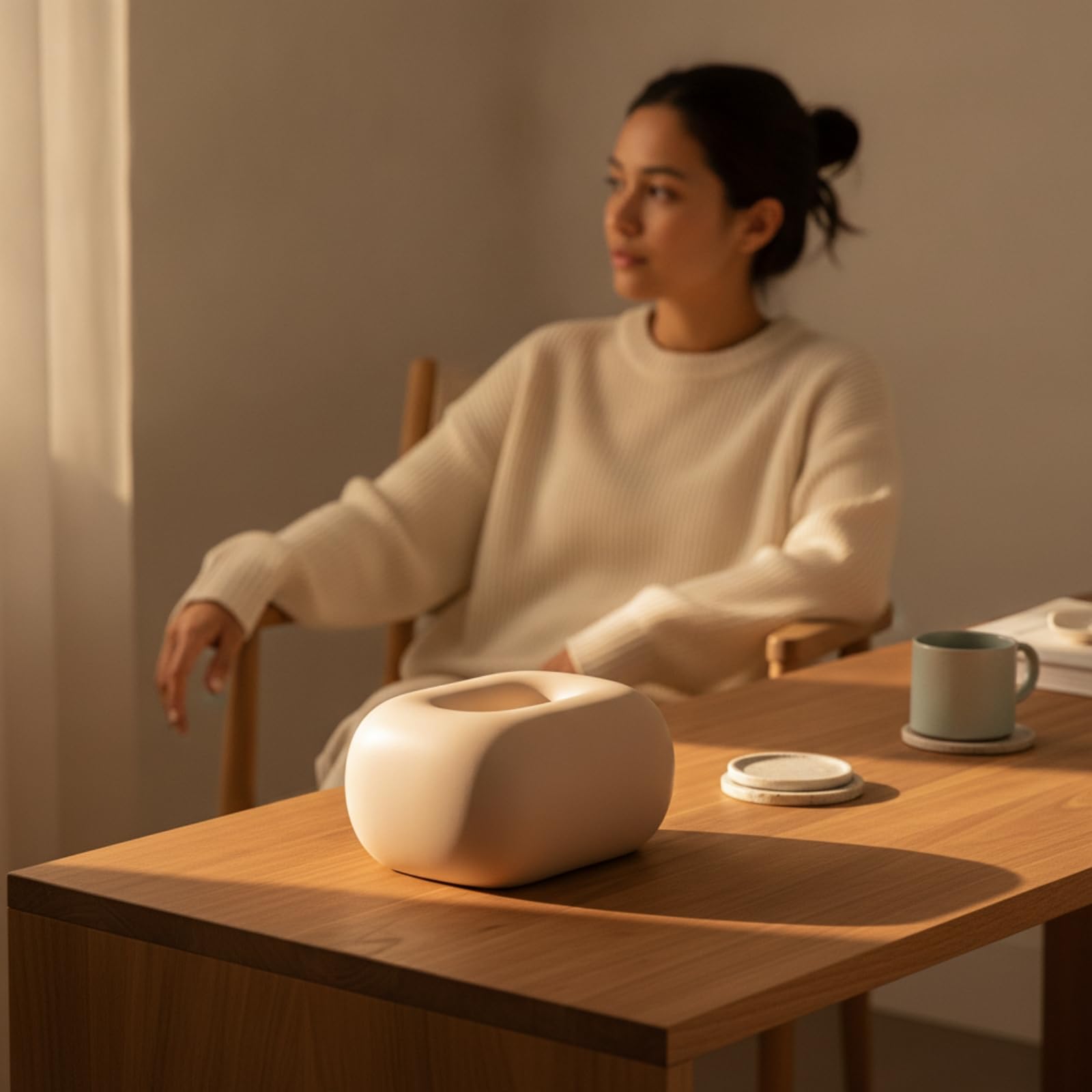 KESOTO Porte-Mchoirs Table Épuré | Silhte Arrondie Moderne, pr lon, Bureau, Crème