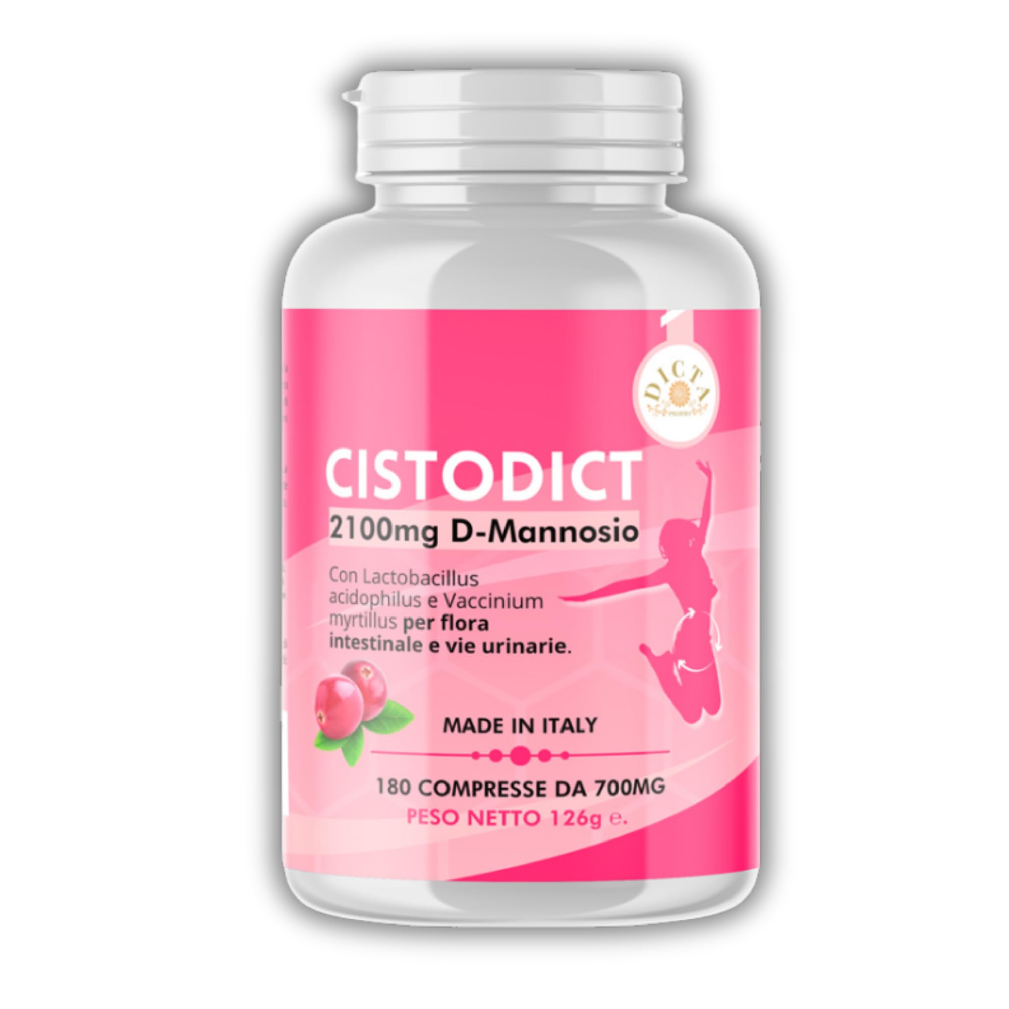 D Mannosio Puro Cistite 2100mg per Vie Urinarie Donna 180cpr - con Mirtillo Rosso, Agrimonia, Lactobacillus e Inulina, Acido Ialuronico e Rame