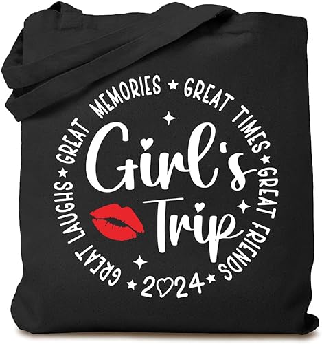 TSIIUO Bolsa de lona para el fin de semana 2024 para mujer, bolsa de compras reutilizable para vacaciones con amigos divertidos para regalo de niñas