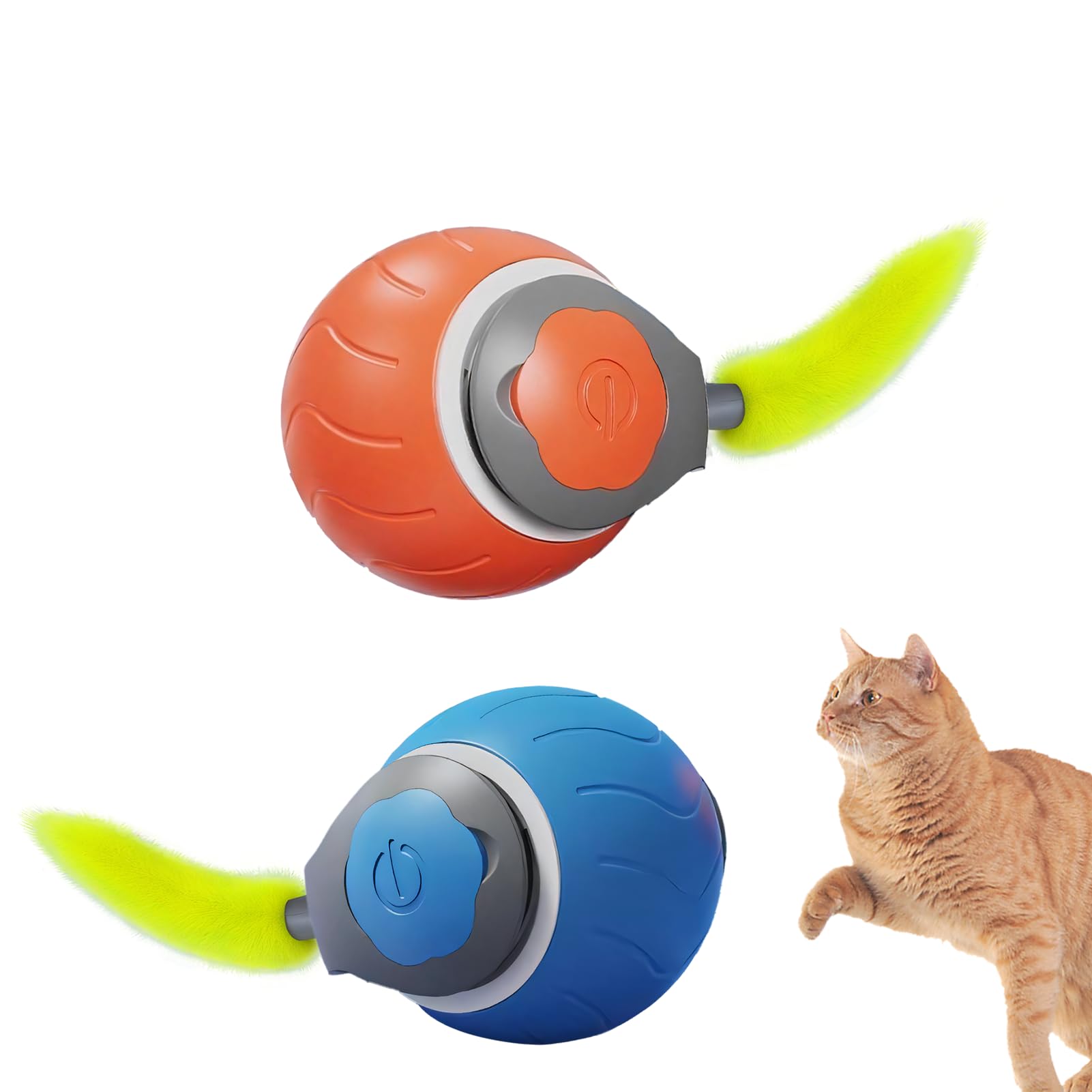 Lotnery 2Pcs Speedy Tail Cat Toy, Automatic Moving Cat Toy Ball with 3 Play Modes