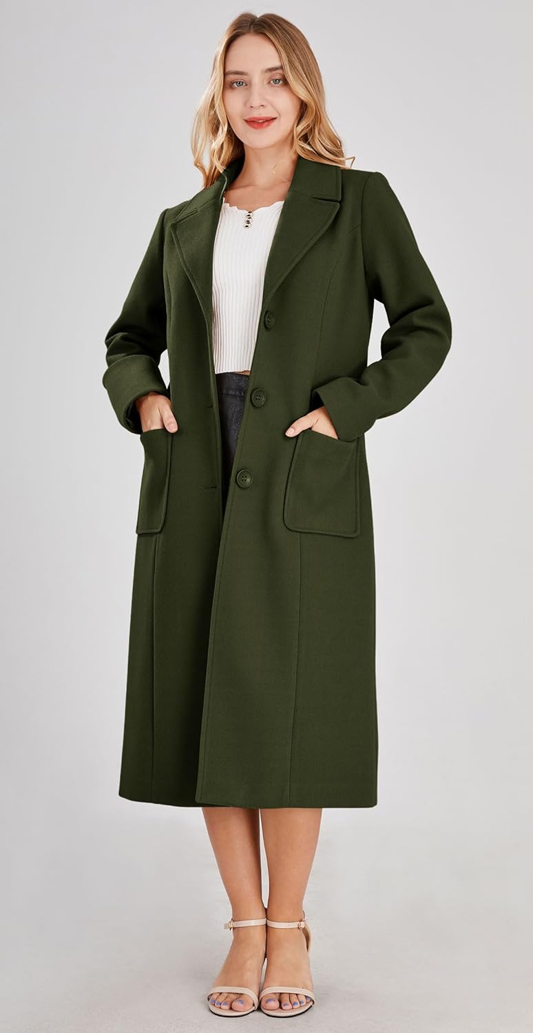 chouyatou Women's Big Notch Lapel Single Breasted Mid-Long Wool Blend Coat - Image 3